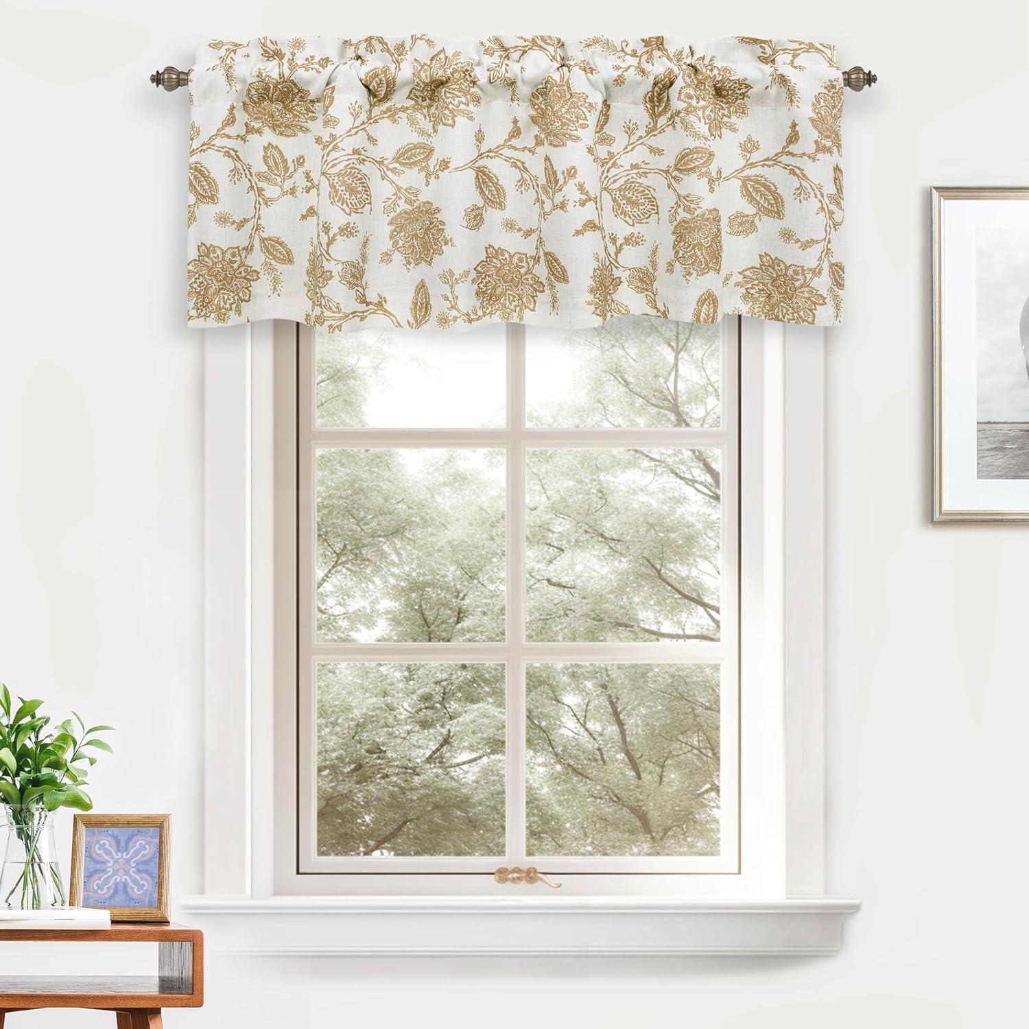 DriftAway Freda Jacobean Floral Linen Blend Blackout Thermal Insulated Energy Saving Privacy Window Curtain Valance Rod Pocket 2 Layers