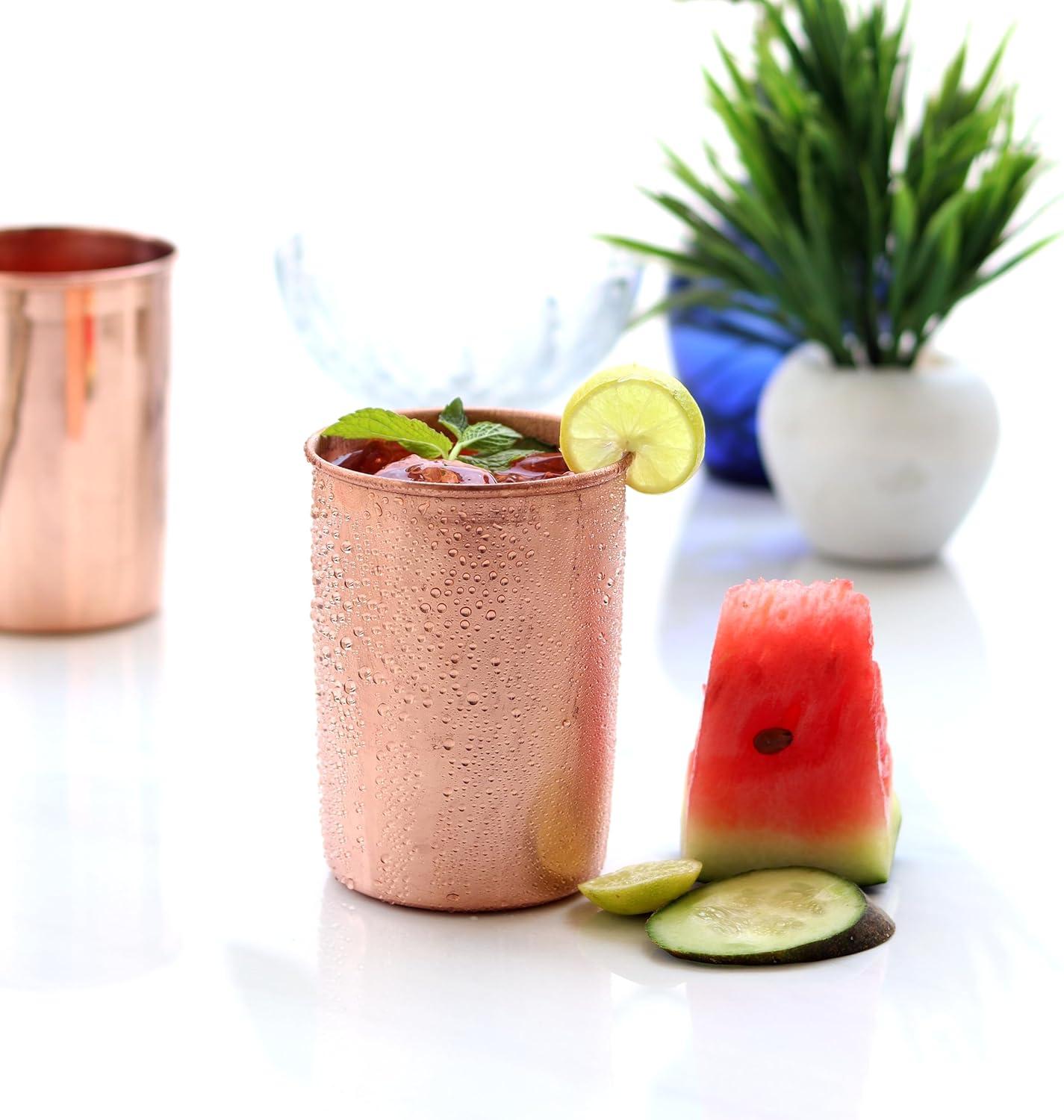 Drinking Glass Copper Glass 100% Pure Copper Tumbler Health Healing Set of 4 300ml