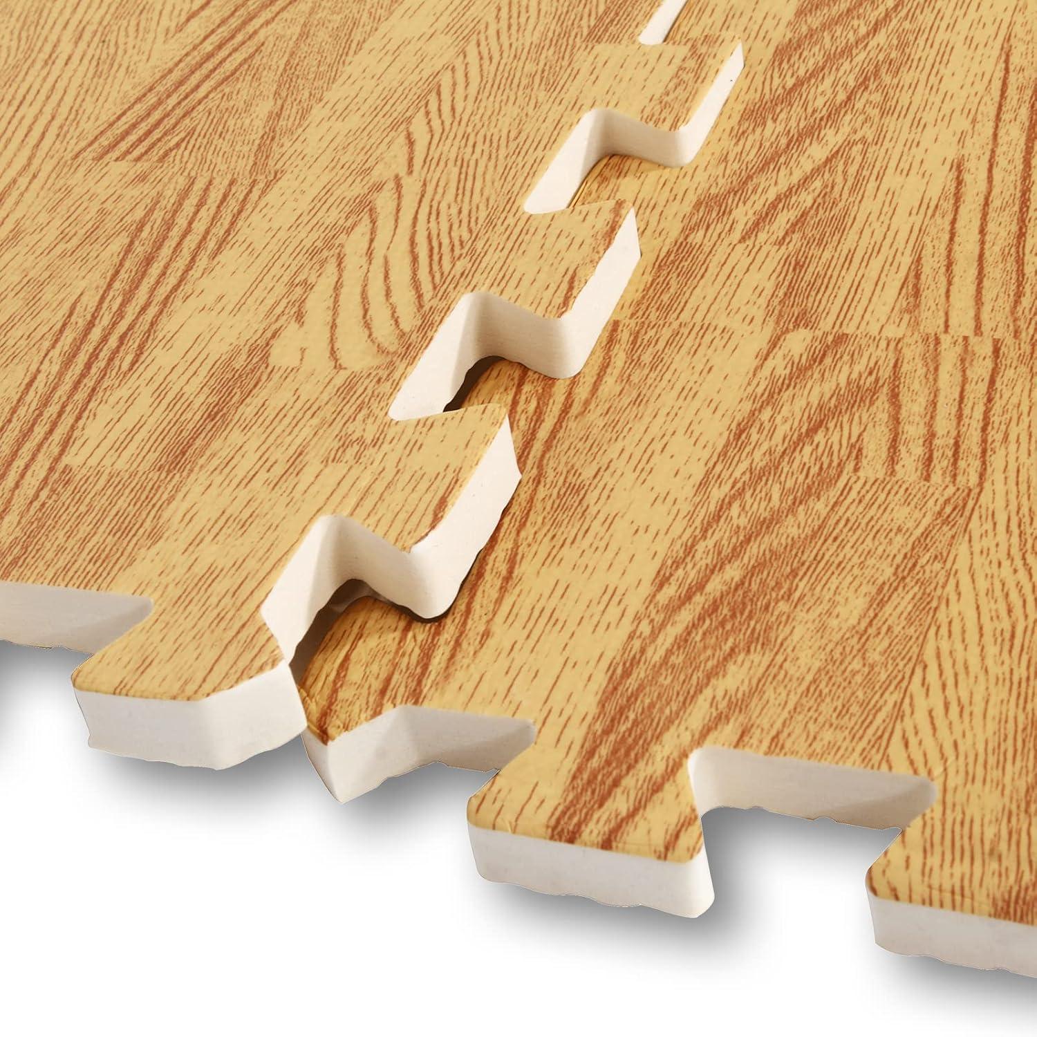 16pcs Interlocking Printed Wood Grain EVA Foam Mats Protective Floor Tiles Exercise Play Mat for Kids Room Parlor Bedroom Home 11.8" x 11.8" (Wood Grain Yellow)