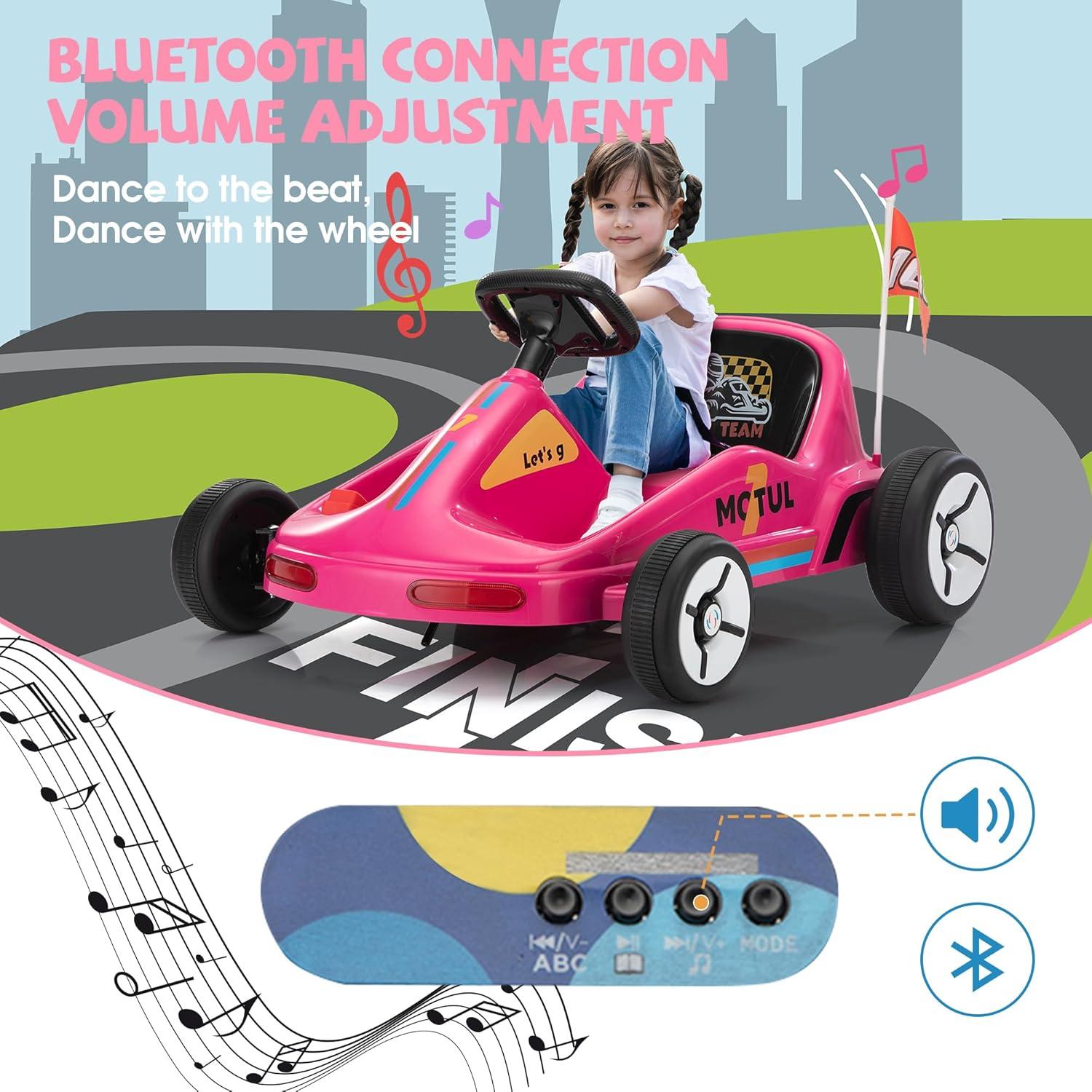 Tobbi 12v Kids Go Kart, Outdoor Battery Powered Ride On Car For Boys And Girls Aged 3-8, Childrens Electronic Toy Go Kart With 2 Speed Modes, Remote Control,bluetooth