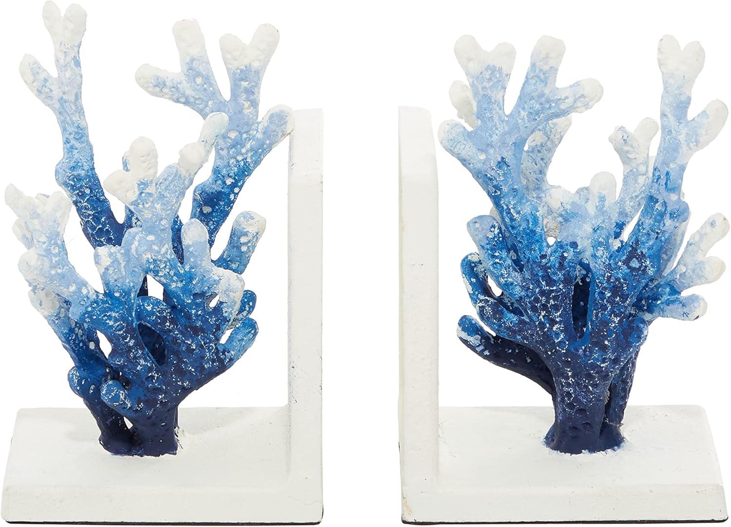 Blue and White Iron Coral Novelty Bookends, Set of 2