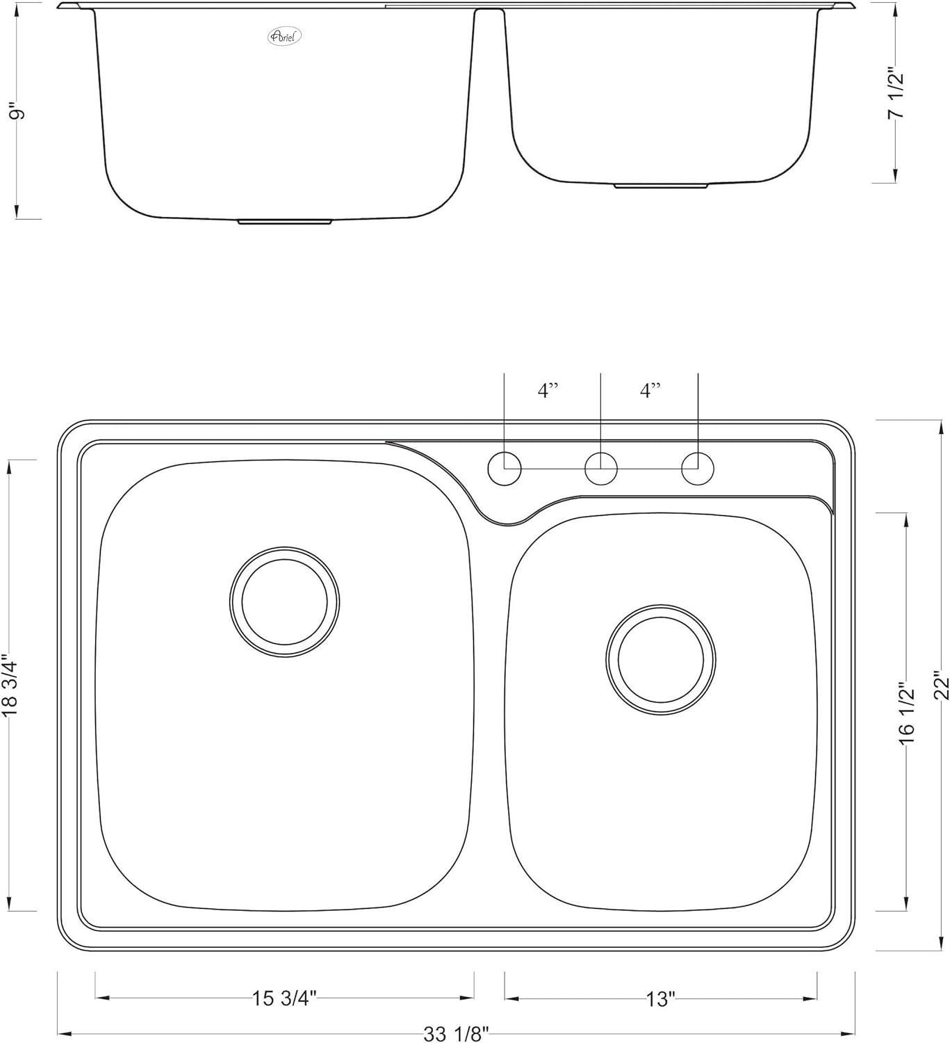 33-Inch Brushed Stainless Steel Double Bowl Kitchen Sink