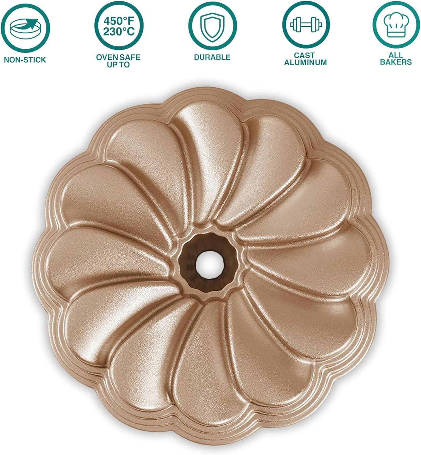 Baker's Secret Fluted Cake Pan, Cast Aluminum 2 Layers Nonstick Coating (Petal)