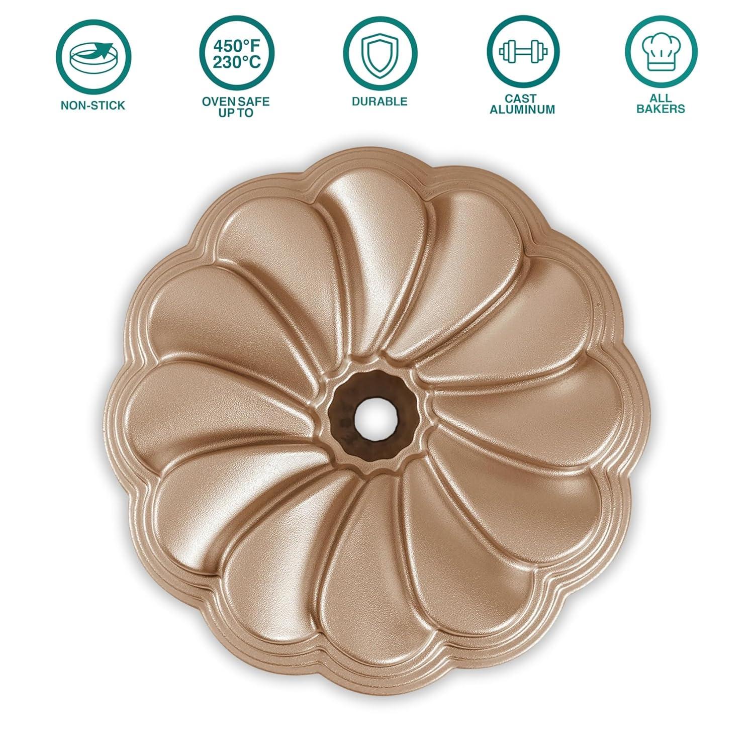 Baker's Secret Fluted Cake Pan, Cast Aluminum 2 Layers Nonstick Coating (Petal)