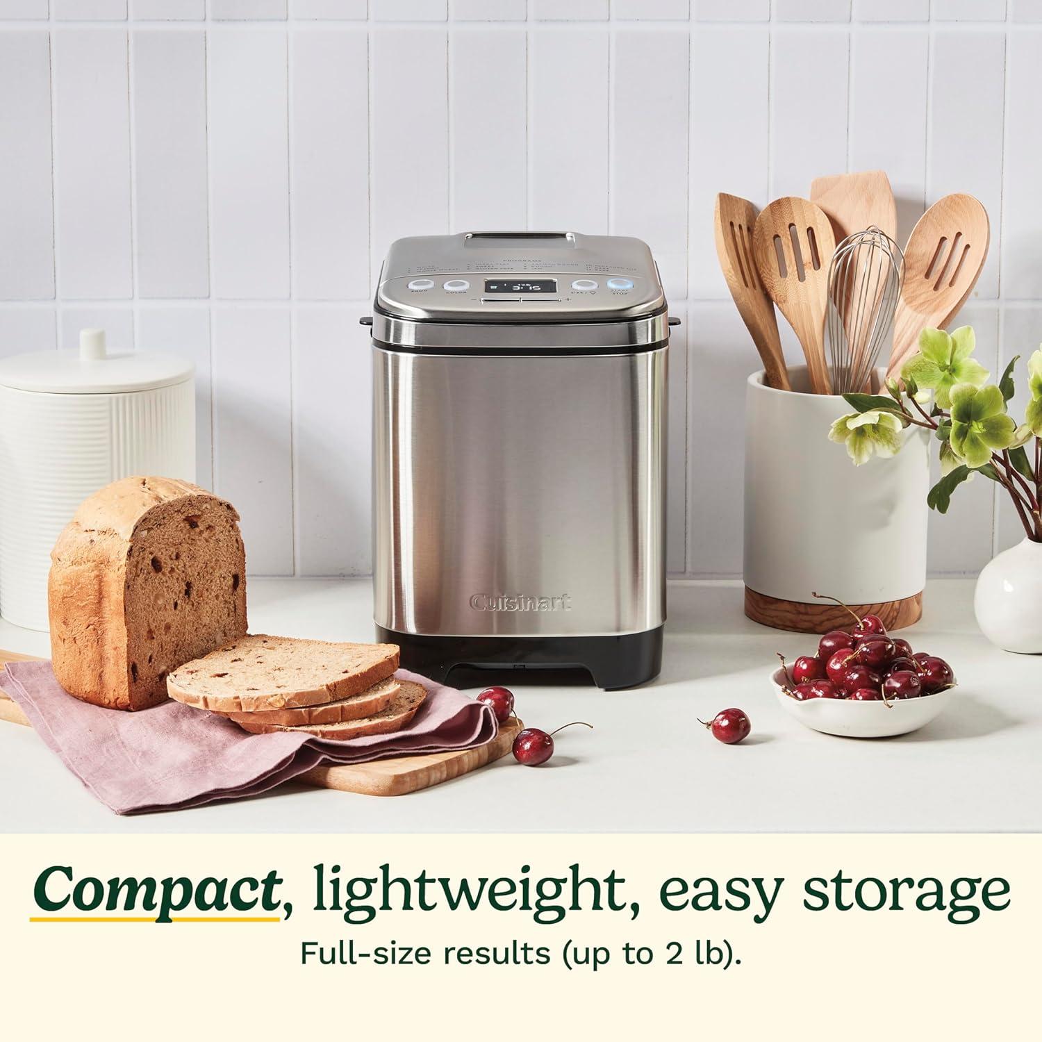 Cuisinart Bread Maker Machine, Compact and Automatic, Customizable Settings, Up to 2lb Loaves
