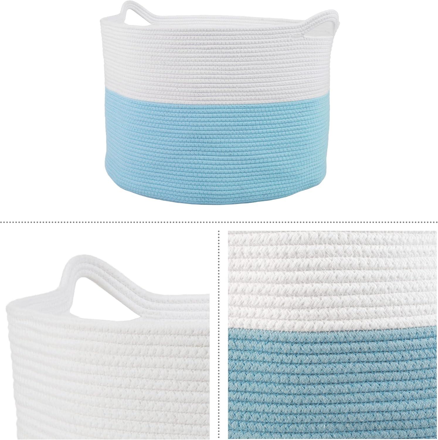 Extra-Large Blue and White Cotton Rope Kids' Storage Basket