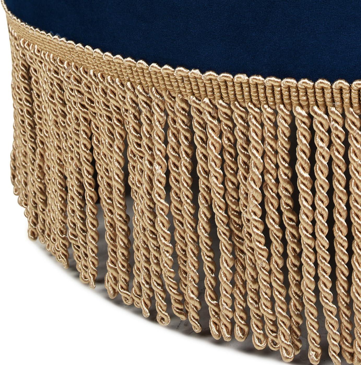 Jennifer Taylor Home Yolanda Upholstered Round Accent Ottoman, Navy Blue Velvet with Gold Trim