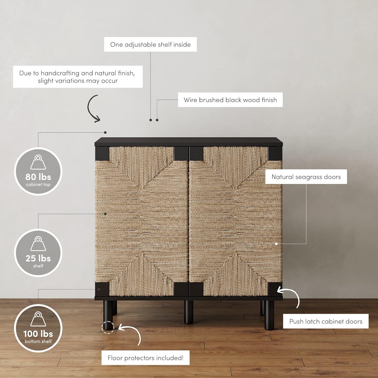 Beacon Wood and Seagrass 2 Door Storage Cabinet - Nathan James