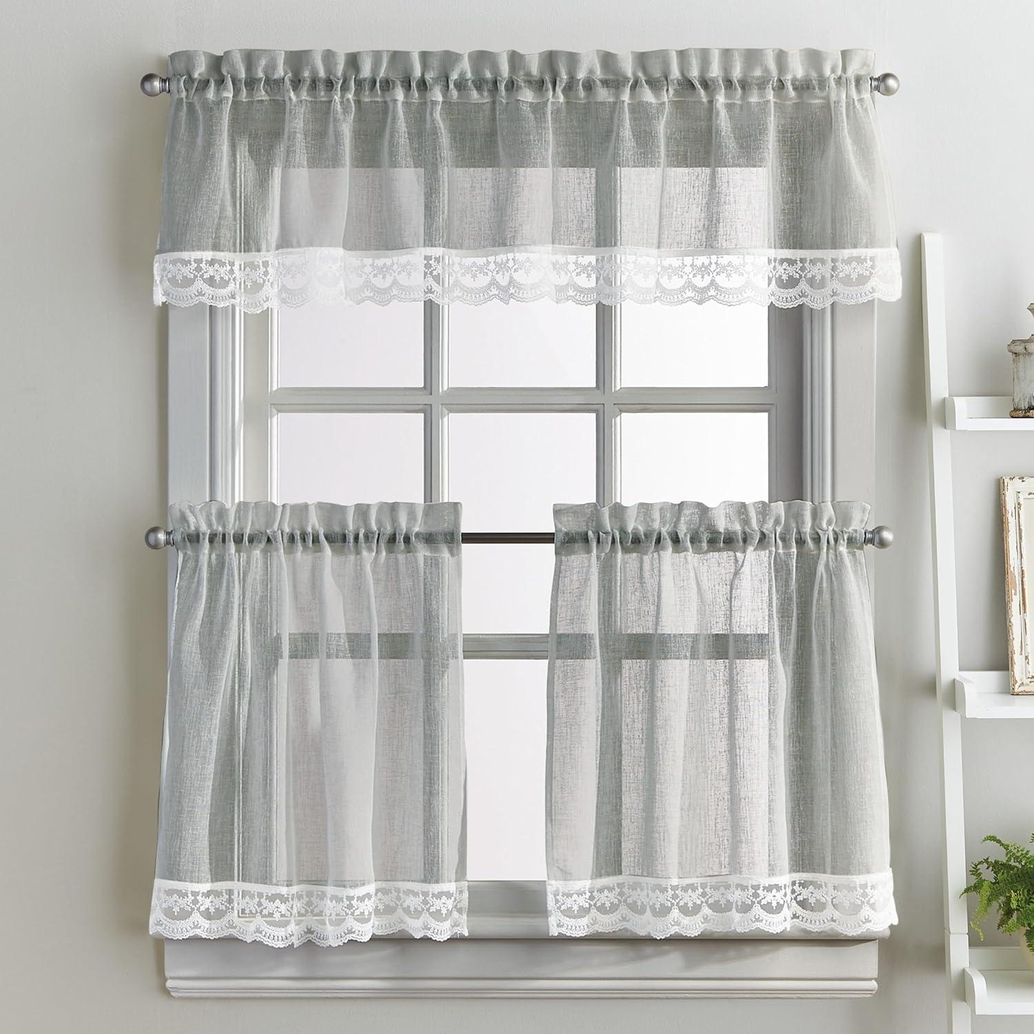 Rosalind Wheeler Juniata Tailored 55'' W Kitchen Curtain in Gray (Set of 3)