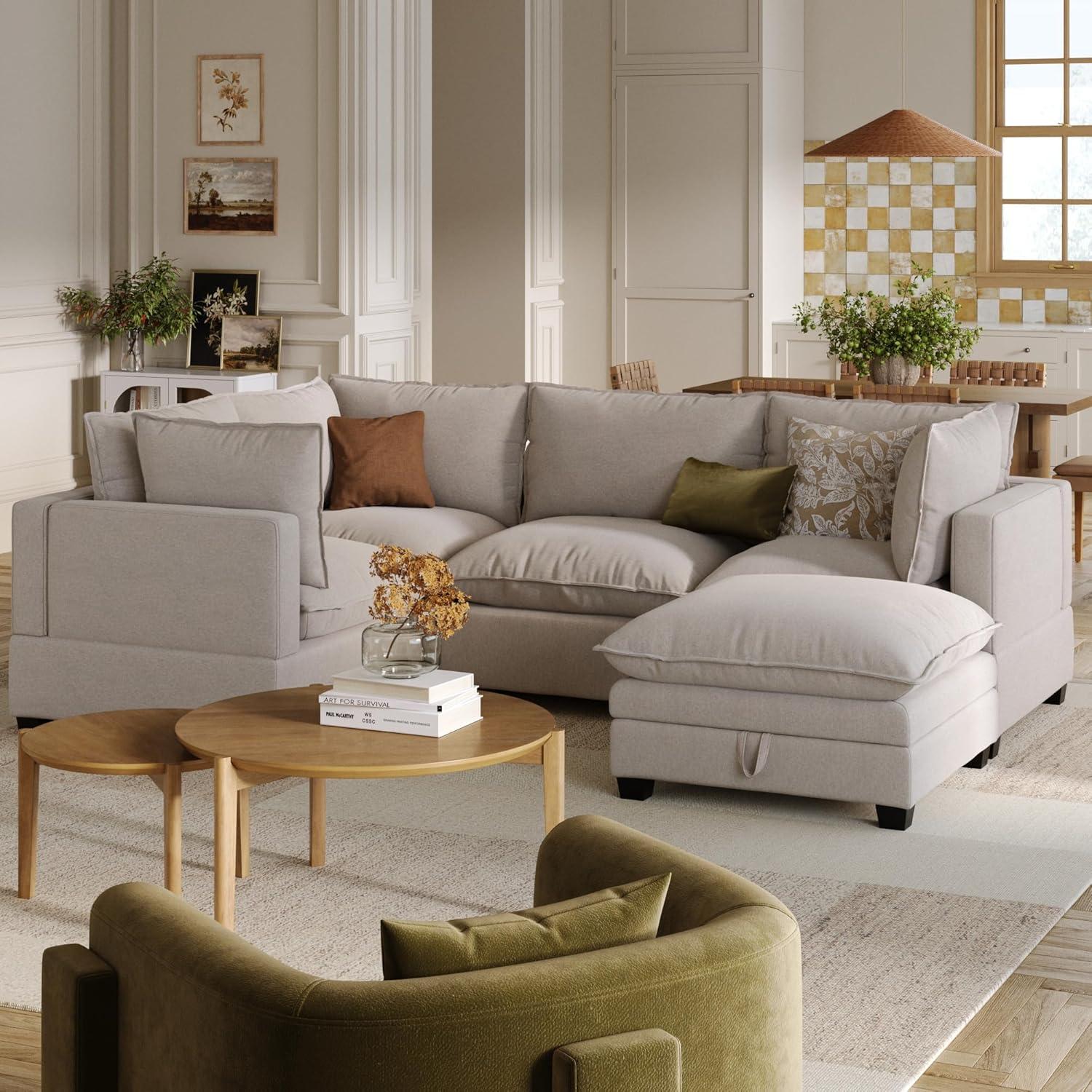 Modern Upholstered Cloud Sectional With Ottoman