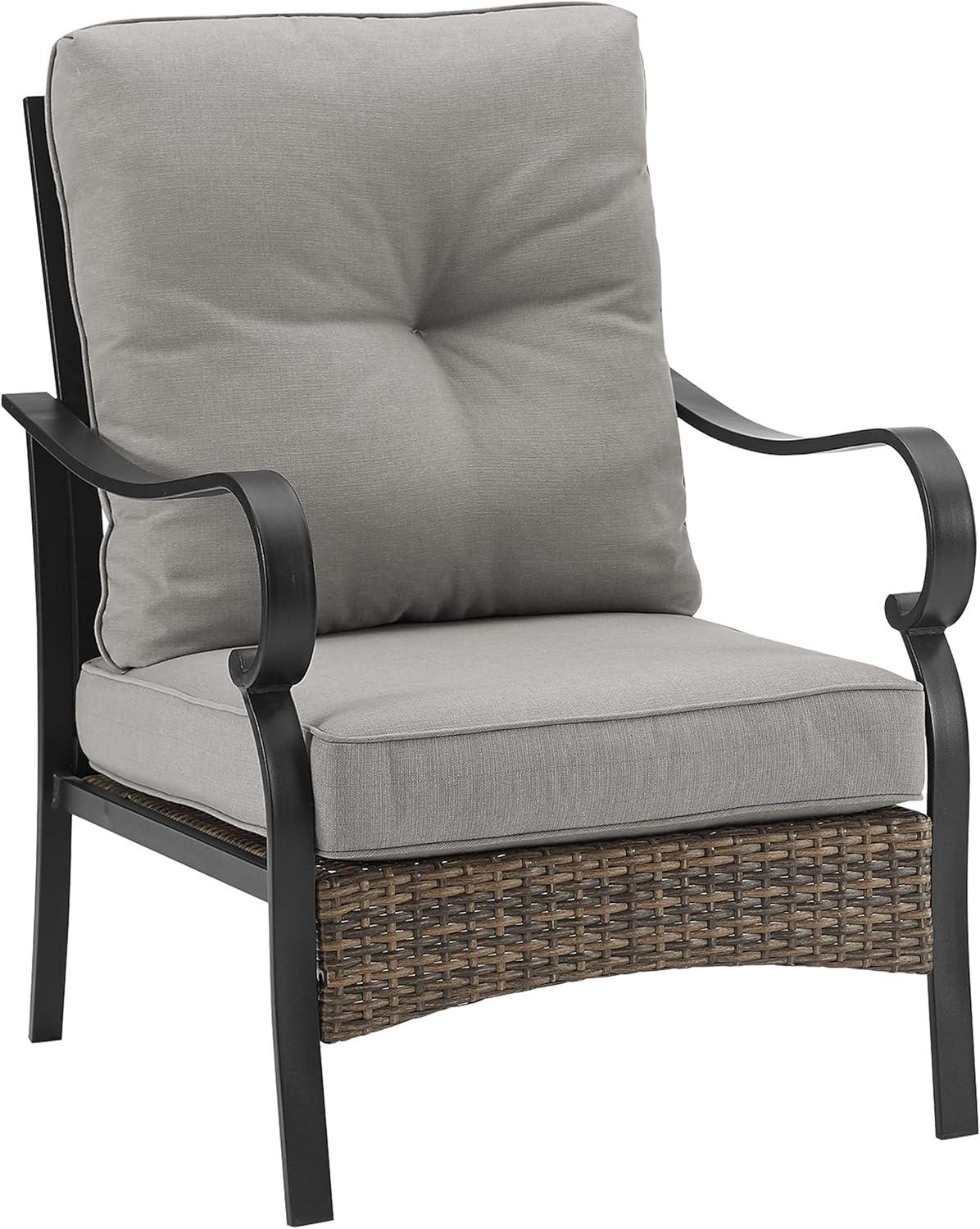 2pk Dahlia Outdoor Steel Arm Chairs Taupe/Matte Black - Crosley: Padded, Weather-Resistant Patio Seating