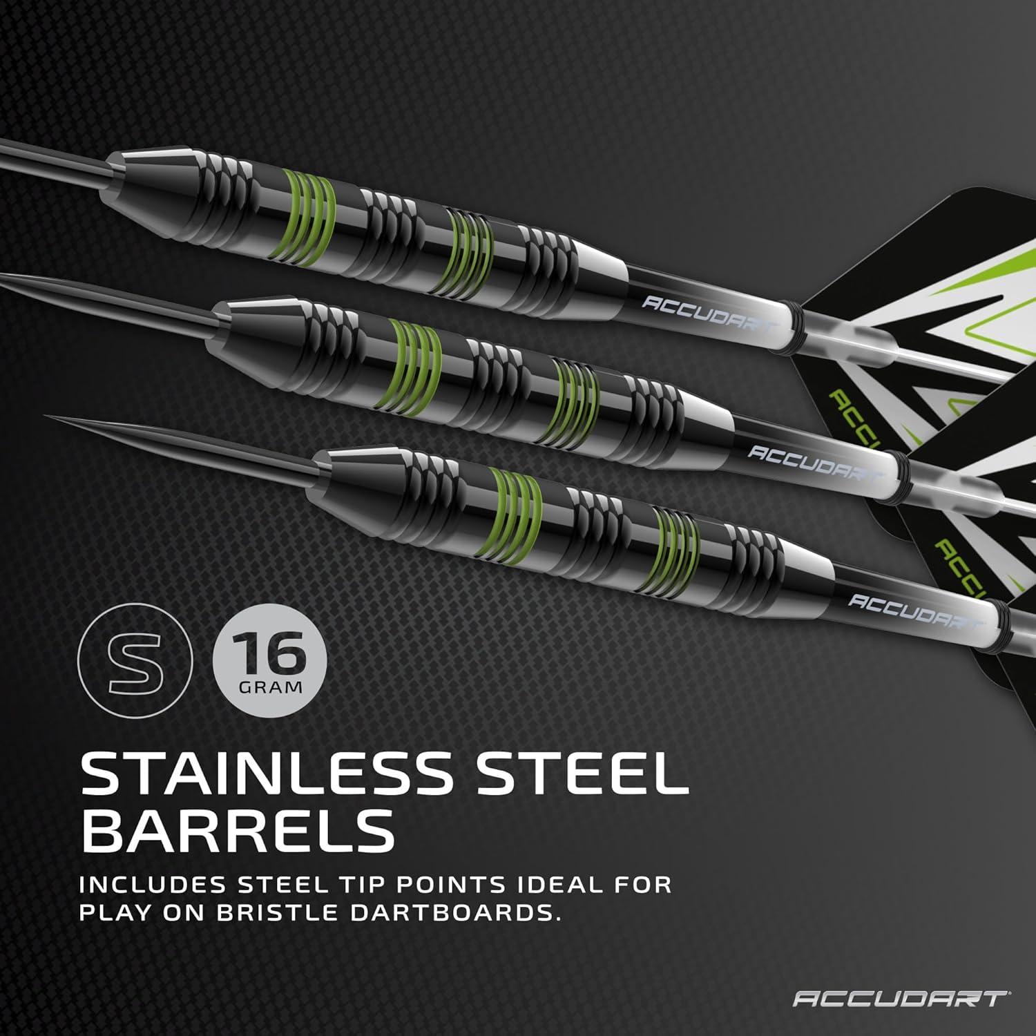 Accudart Steel Tip Dart Set 3.0 - Gunmetal Finish Steel Barrel - Hybrid Grip - Polycarbonate Shafts - Standard Shape Flights - Drop in Case Stores Fully Assembled Darts