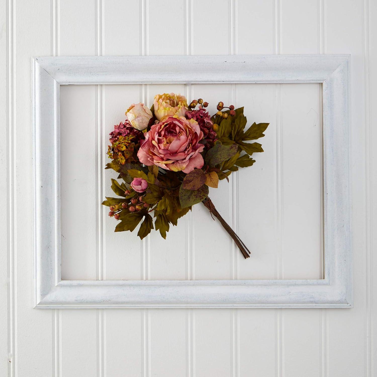 17'' Pink and Cream Plastic Peony and Hydrangea Bouquet Set