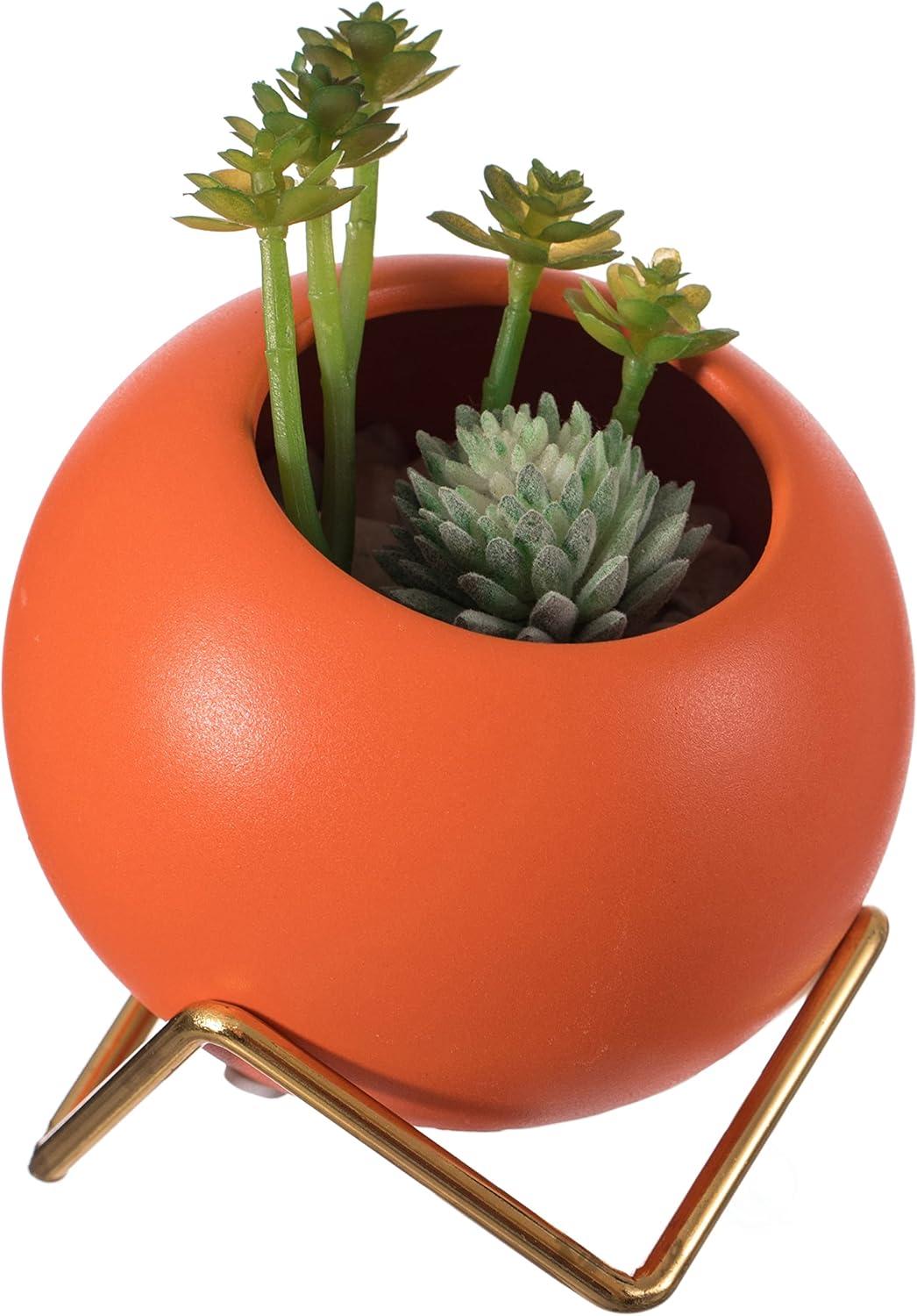 Fabulaxe Small Modern Ceramic Flower Vase for Living Room, Home Office Table, Dining Room and Entryway, Orange