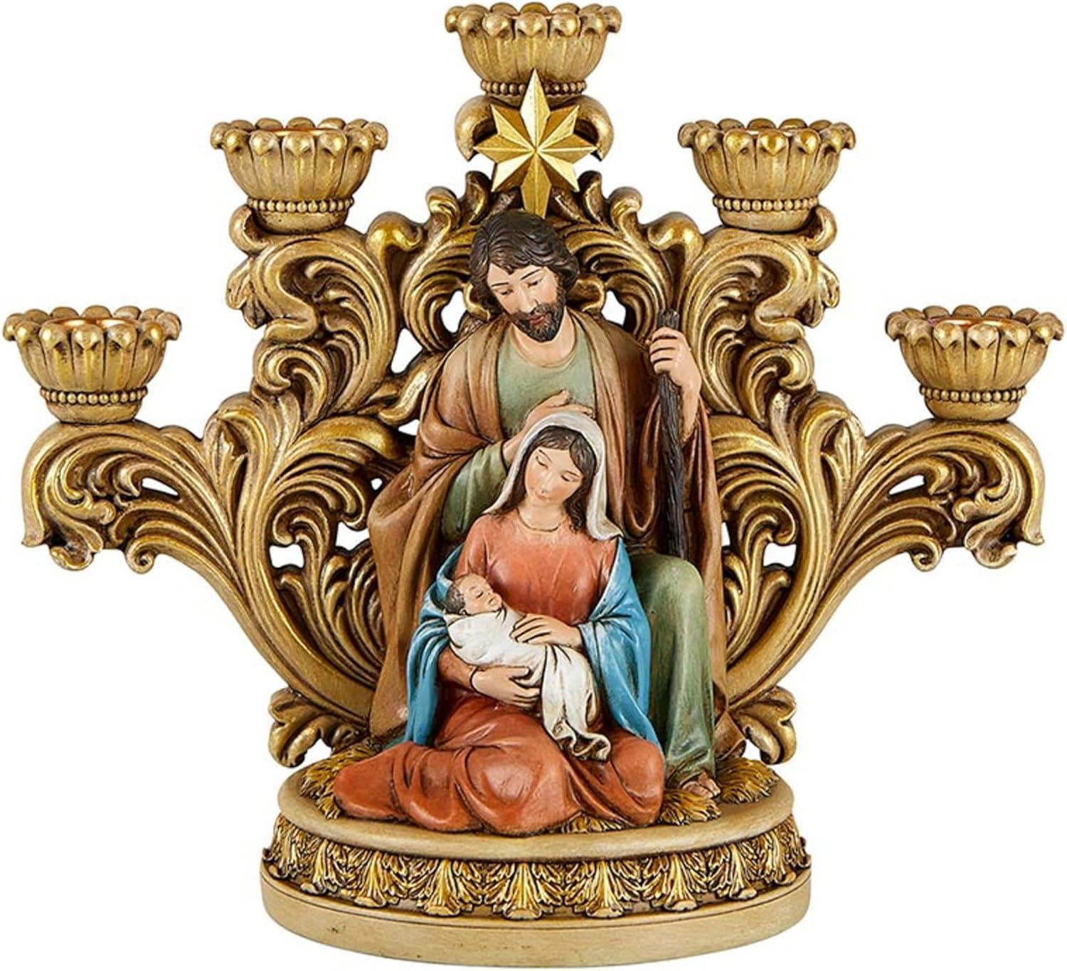 Gold Resin Nativity Star Advent Candleholder with Holy Family