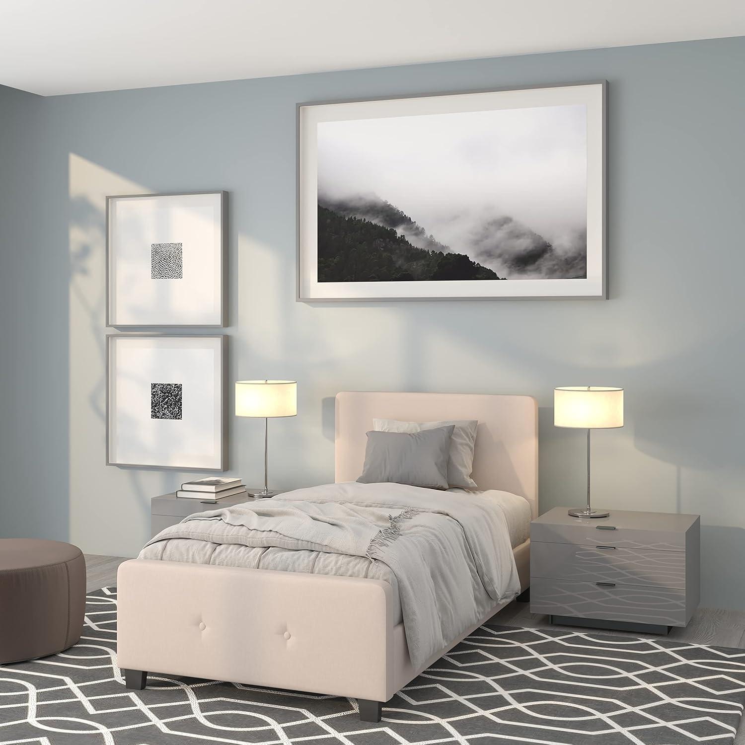 Flash Furniture Tribeca Queen Size Tufted Upholstered Platform Bed in Beige Fabric