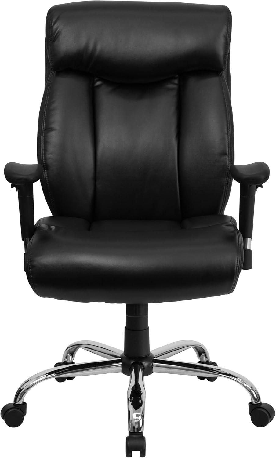 Executive High-Back Ergonomic Leather Swivel Chair with Adjustable Arms - Black