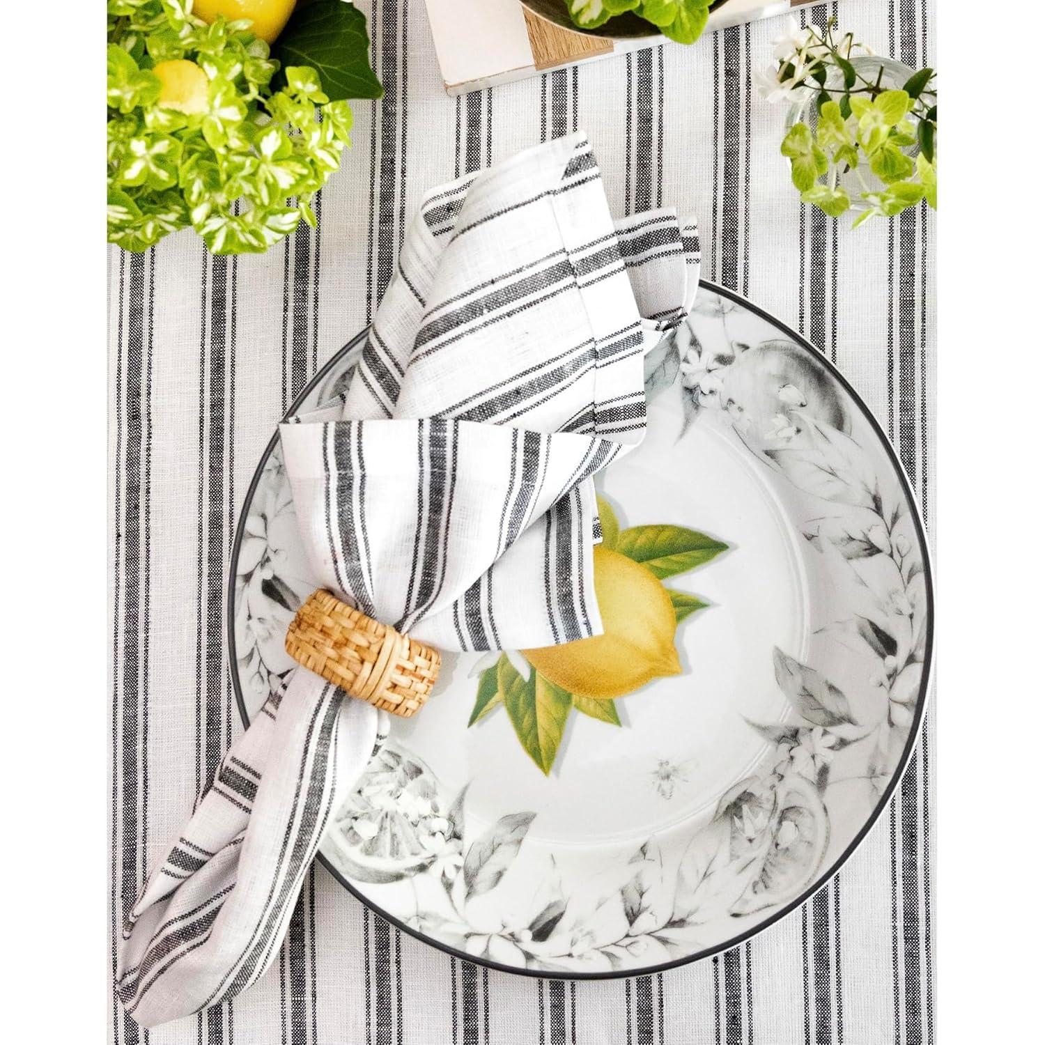 Solino Home Capri Ticking Stripe - 100% Pure Linen Table Runner