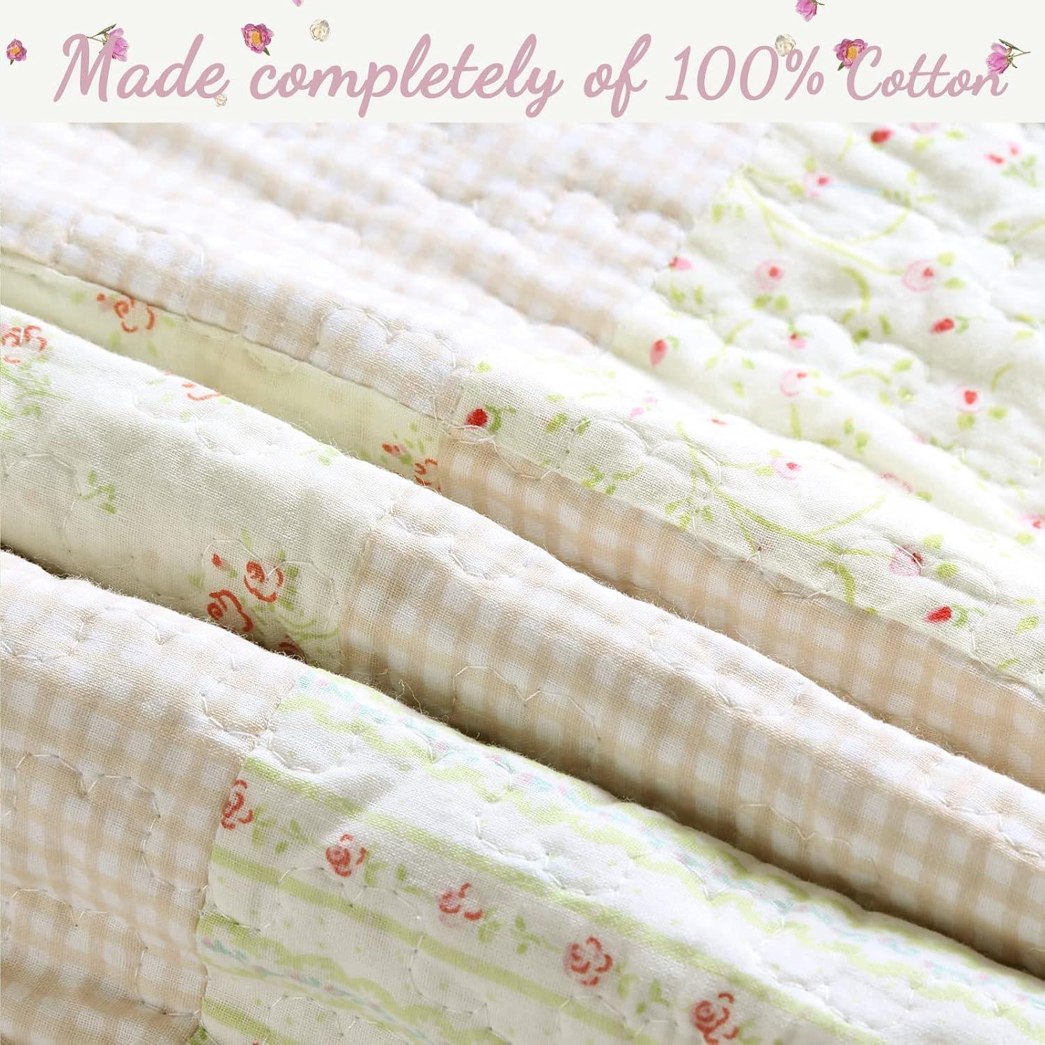 Cozy Line Home Fashions 100% Cotton Real Patchwork Reversible Shabby Chic Girly Floral Pink Peachy Quilt Bedding Set, Coverlet Bedspread (Old-Fashioned Sweetness, Twin - 2 Piece)