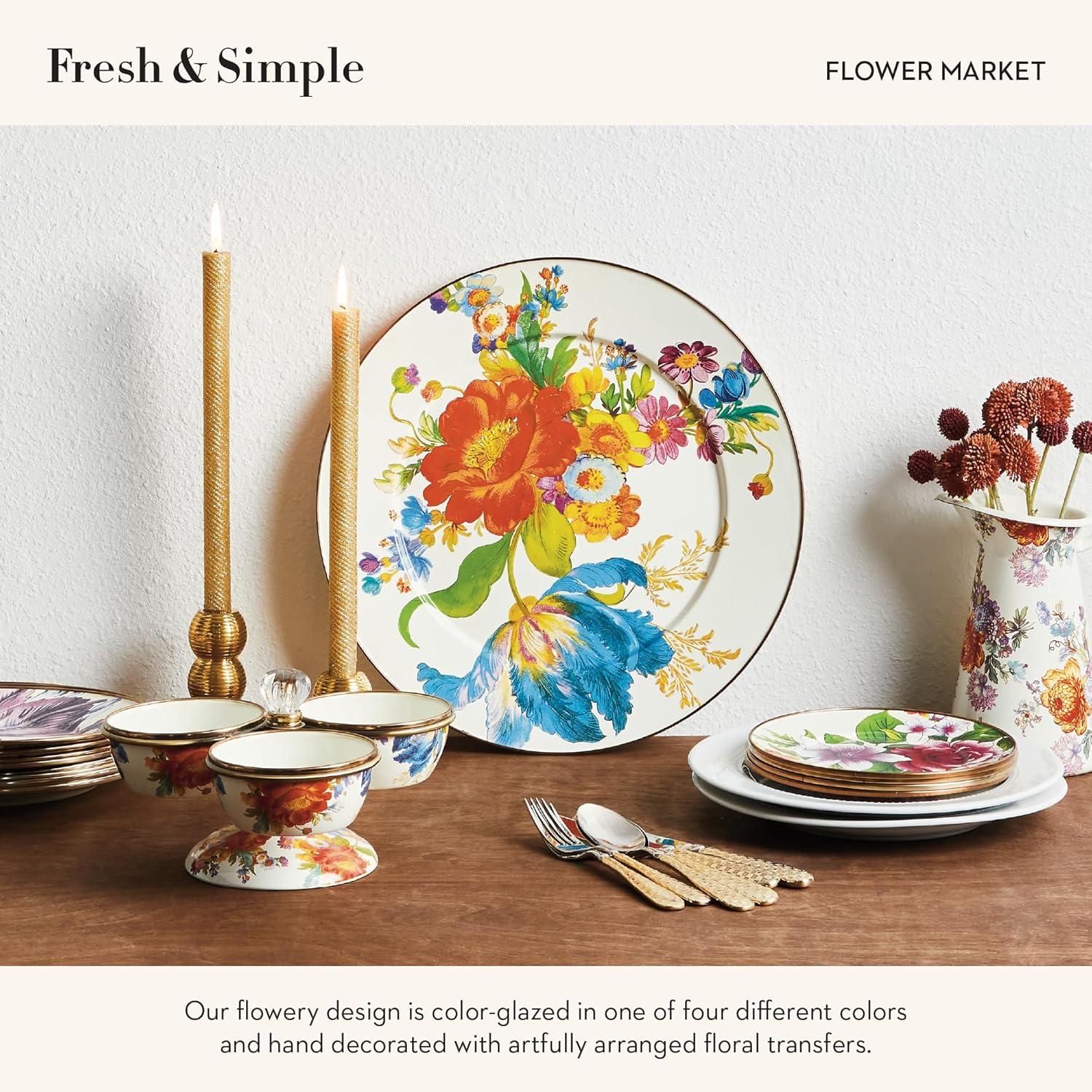 Hand-Applied Floral Ceramic Round Serving Platter