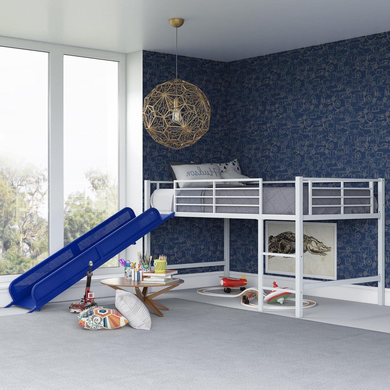 DHP Lively Junior Twin Metal Loft Bed, Silver with Blue Slide