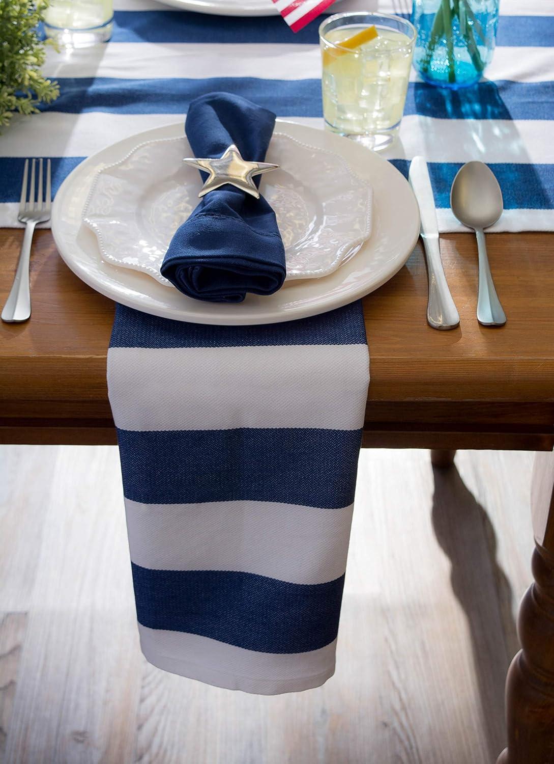 Nautical Blue and White Striped Polyester Table Runner