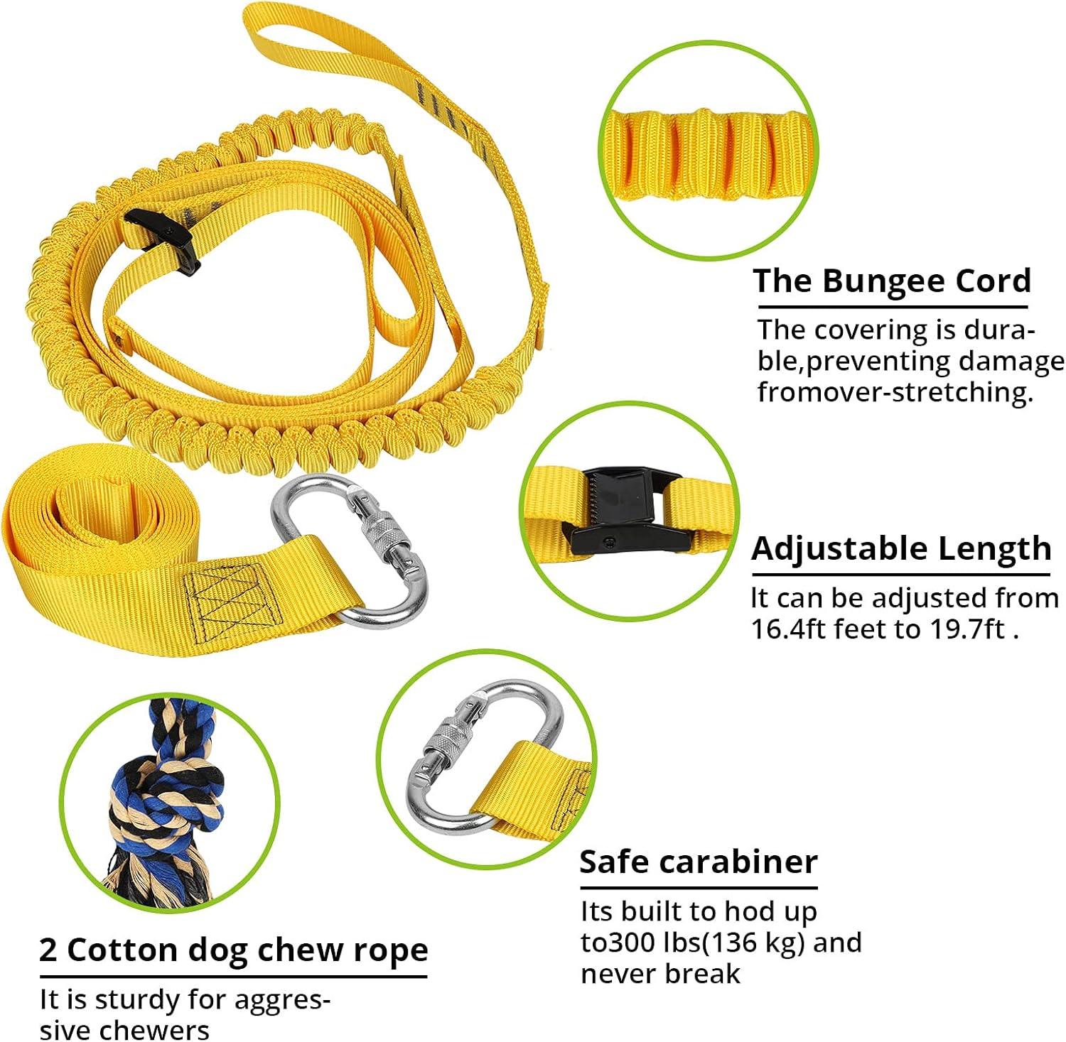 Dog Hanging Bungee Tug Toy: Interactive Tether Tug-of-War for Pitbull Small to Large Dogs to Exercise and Fun Solo Play - Durable Retractable Tugger Dog Rope Toy with 2 Chew Rope Toys