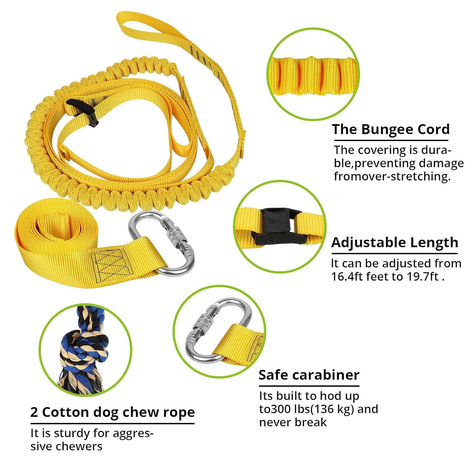 Dog Hanging Bungee Tug Toy: Interactive Tether Tug-of-War for Pitbull Small to Large Dogs to Exercise and Fun Solo Play - Durable Retractable Tugger Dog Rope Toy with 2 Chew Rope Toys