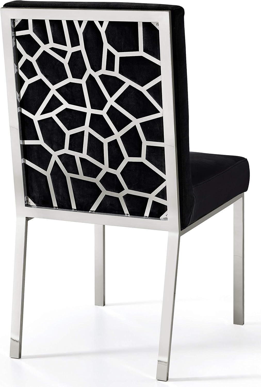 Meridian Furniture Opal Collection Modern | Contemporary Velvet Upholstered Dining Chair with Sturdy Metal Legs and Metallic Geometric Design, Set of 2, Black, 20" W x 24" D x 39.5" H