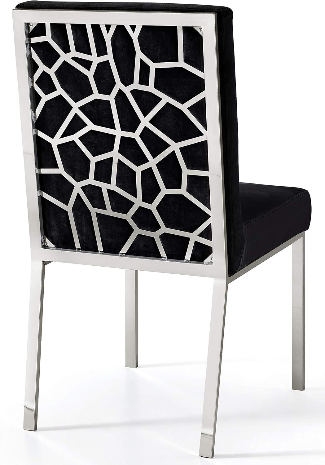 Meridian Furniture Opal Collection Modern | Contemporary Velvet Upholstered Dining Chair with Sturdy Metal Legs and Metallic Geometric Design, Set of 2, Black, 20" W x 24" D x 39.5" H