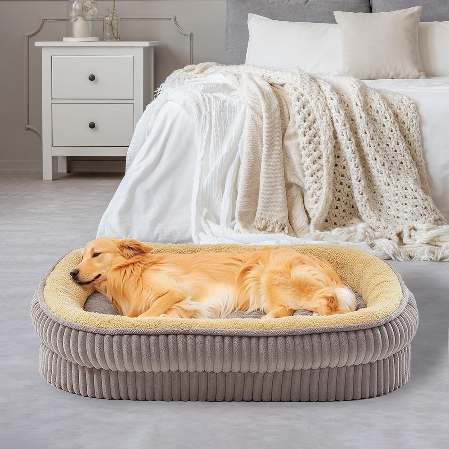 Dog Bed for Puppy, Oval Cat Beds, Pet Couch Bed with Four Sided Bolster