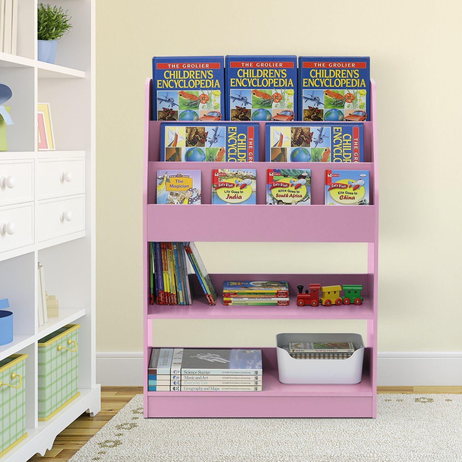 Furinno KidKanac Kids Bookshelf, 5 Shelf, Pink