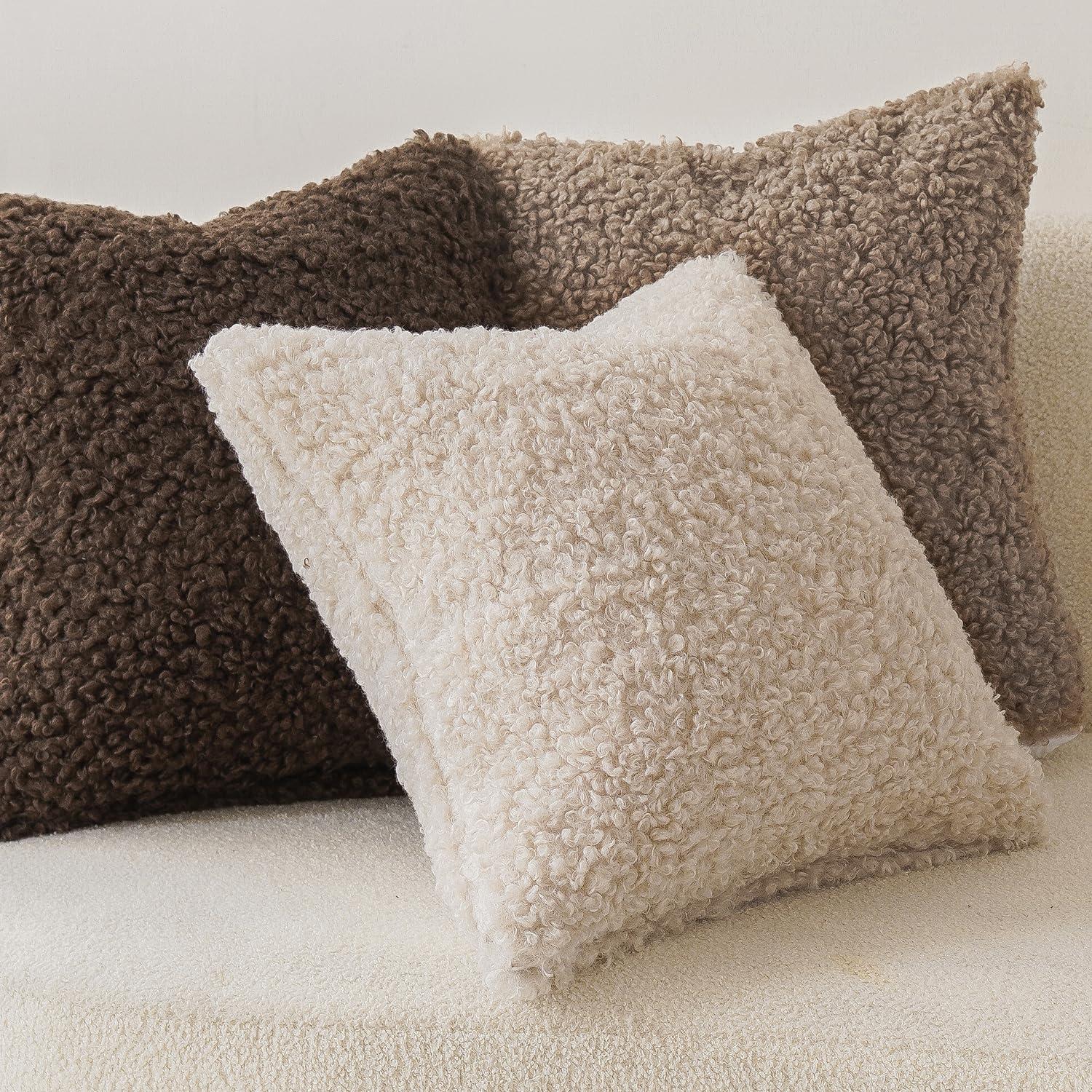 Faux Fur Throw Pillow Covers Soft Teddy Polyester Square Throw Pillow Cover (Set of 2)