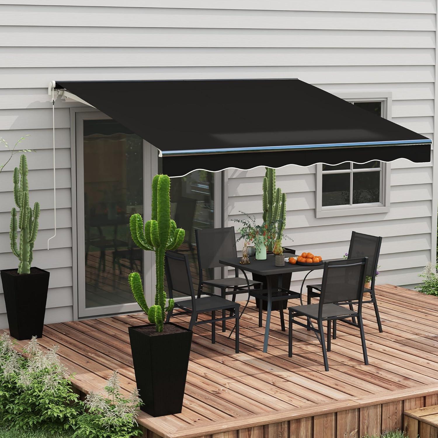 Outsunny 59'' Polyester Cream Cover Motorized Retractable Patio Awning