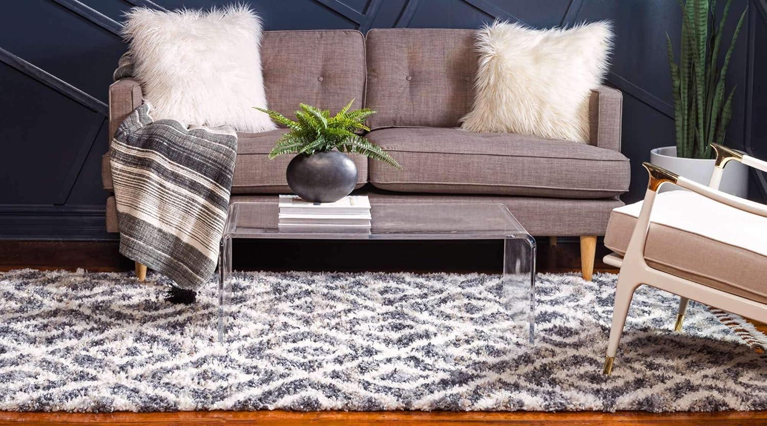 Unique Loom Hygge Shag Collection Area Rug - Diamond (9' x 12' 2" Rectangle, Gray/ Beige)