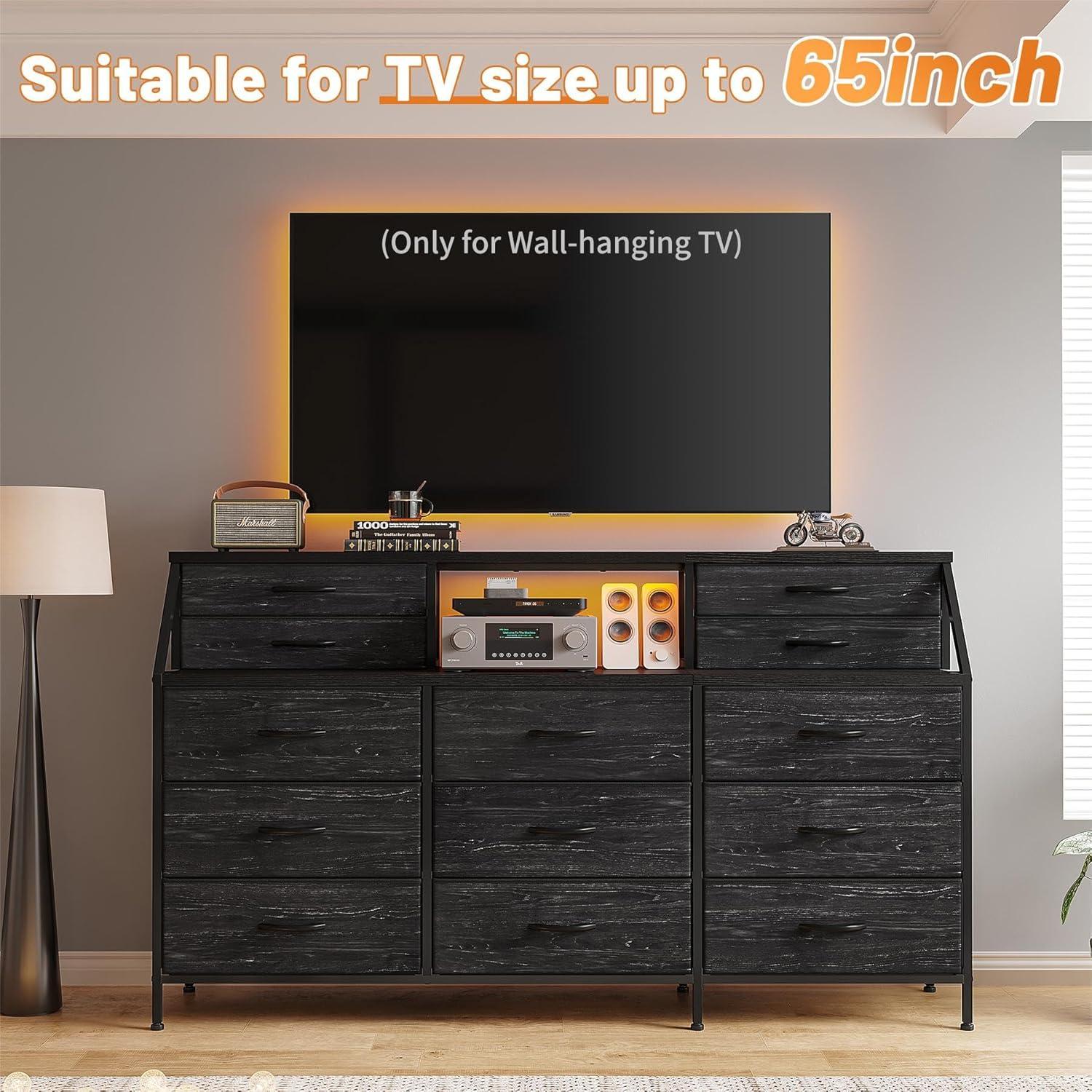 EnHomee 55"W Dresser for Bedroom Black Fabric Dresser with 13 Drawers Long Dressers & Chests of Drawers for , Living Room,Entryway