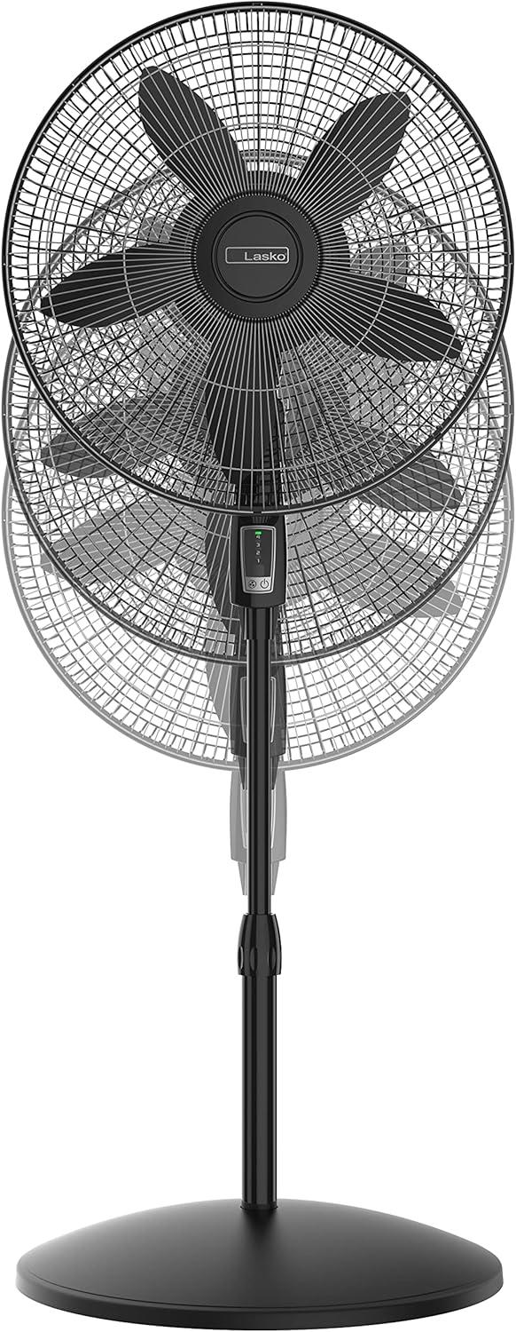 Black Adjustable Height Oscillating Floor Fan with Remote Control