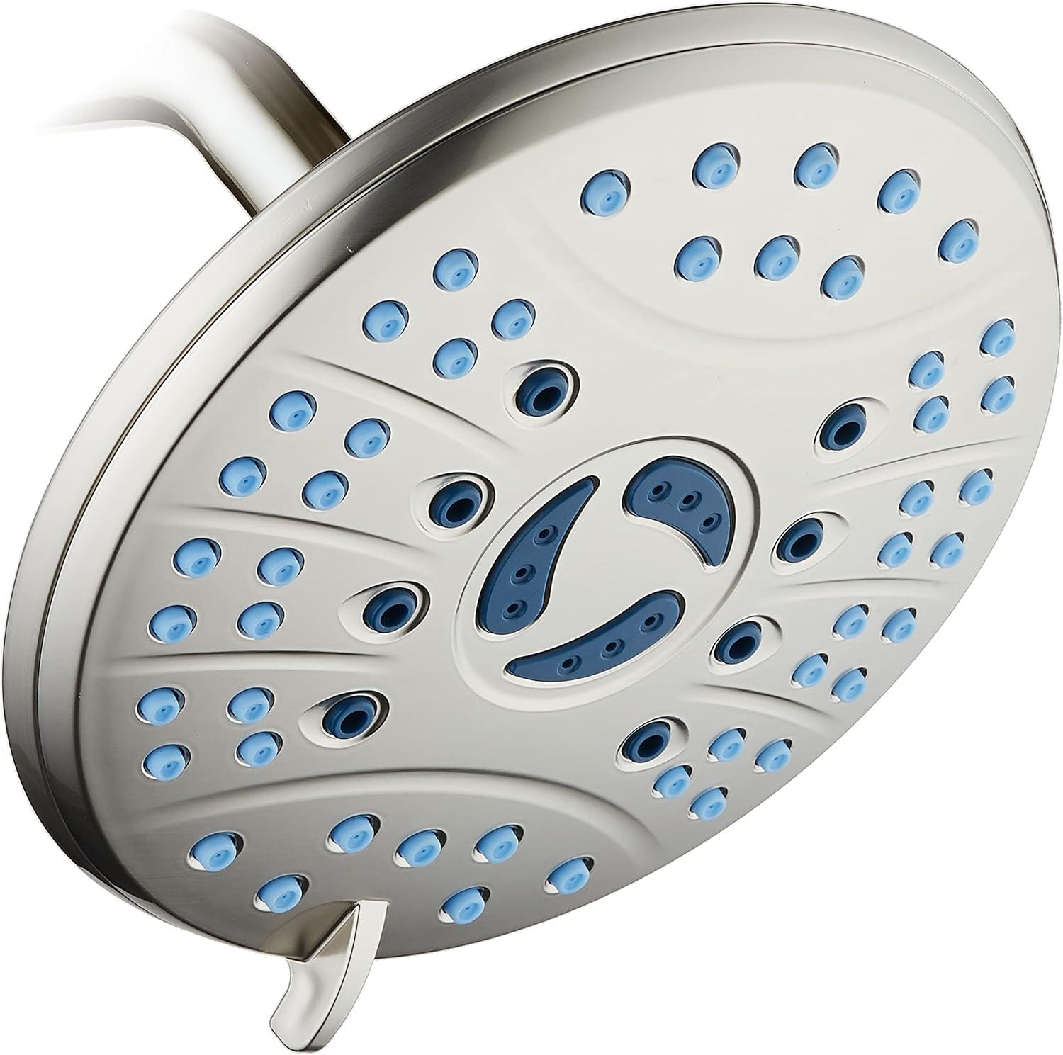 Brushed Nickel 7-Inch Round Rainfall Shower Head with 6 Settings