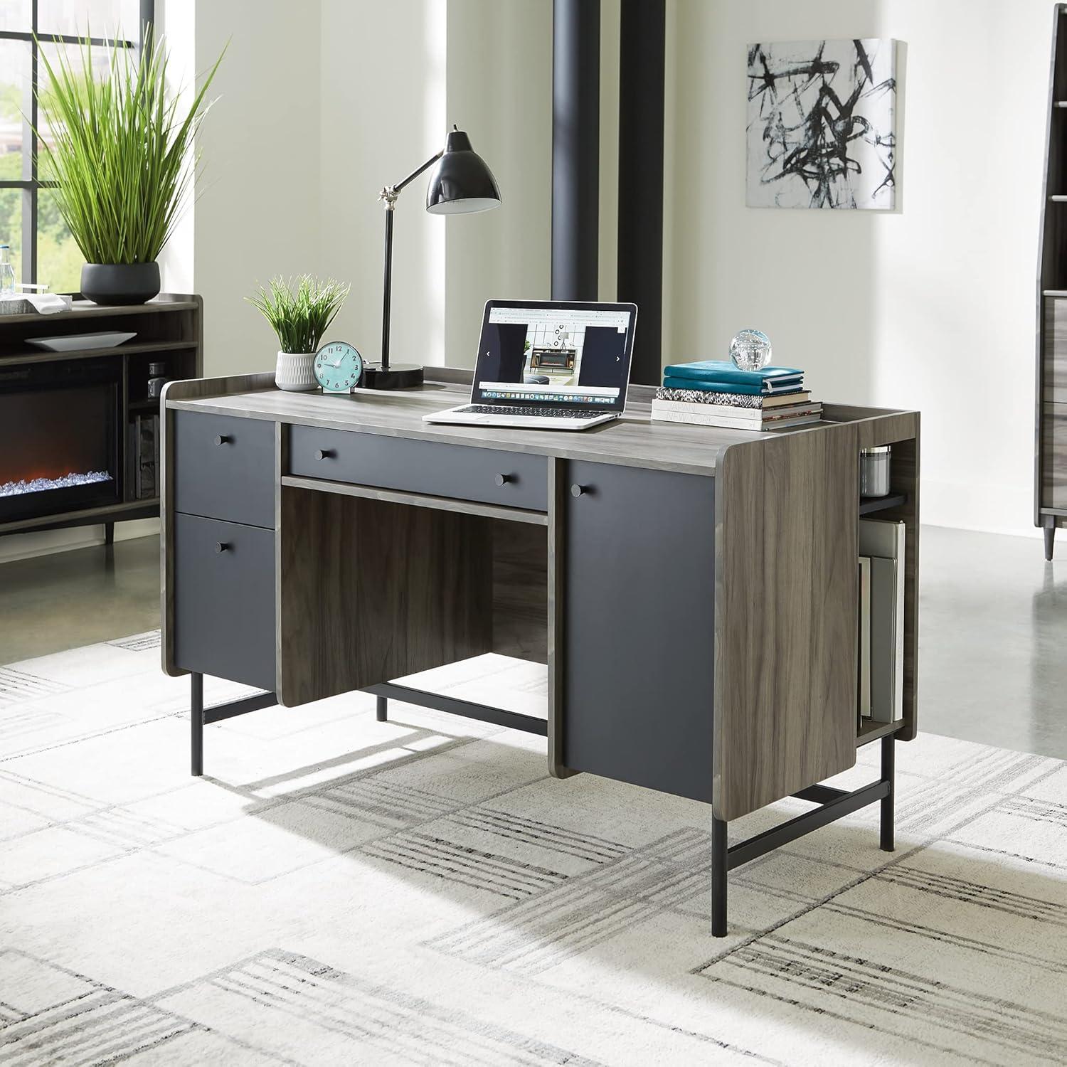 Sauder Harvey Park Double Pedestal Home Office Desk with Storage, Jet Acacia Finish