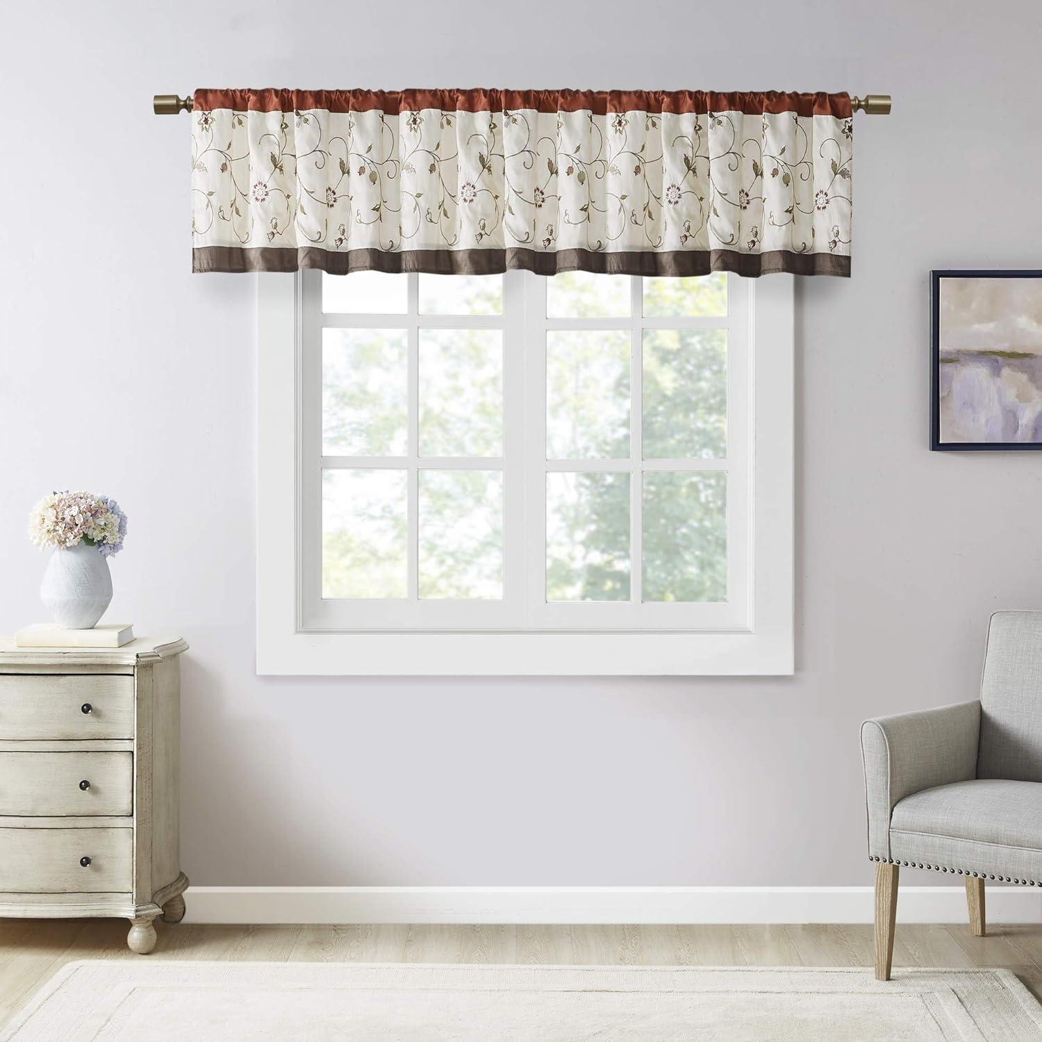 Madison Park Serene Floral Embroidered 50'' W Window Valance