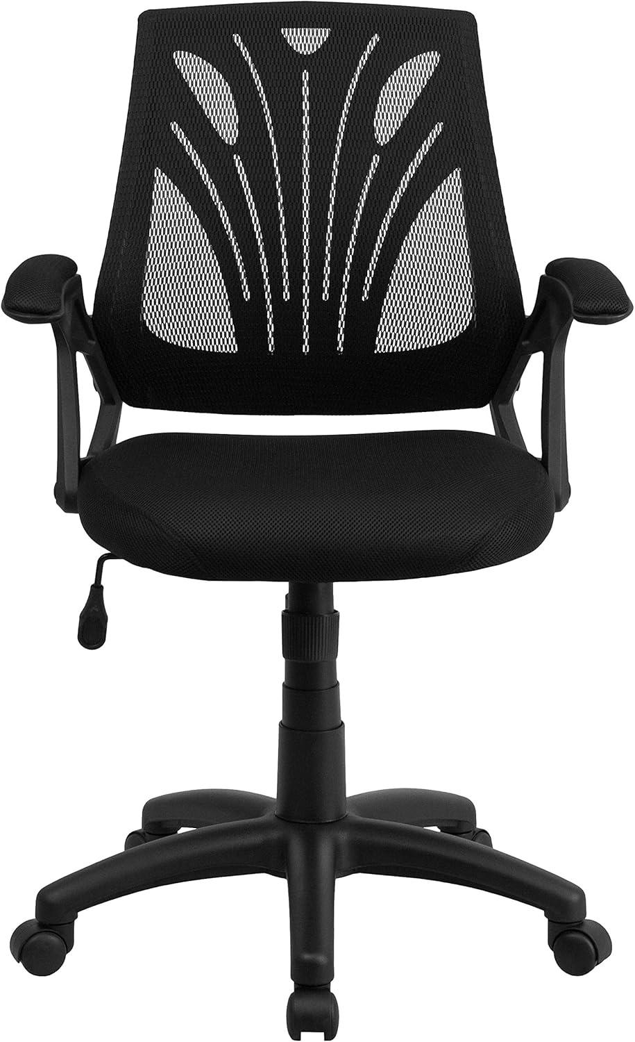 Ergonomic Black Mesh Mid-Back Swivel Task Chair with Fixed Arms