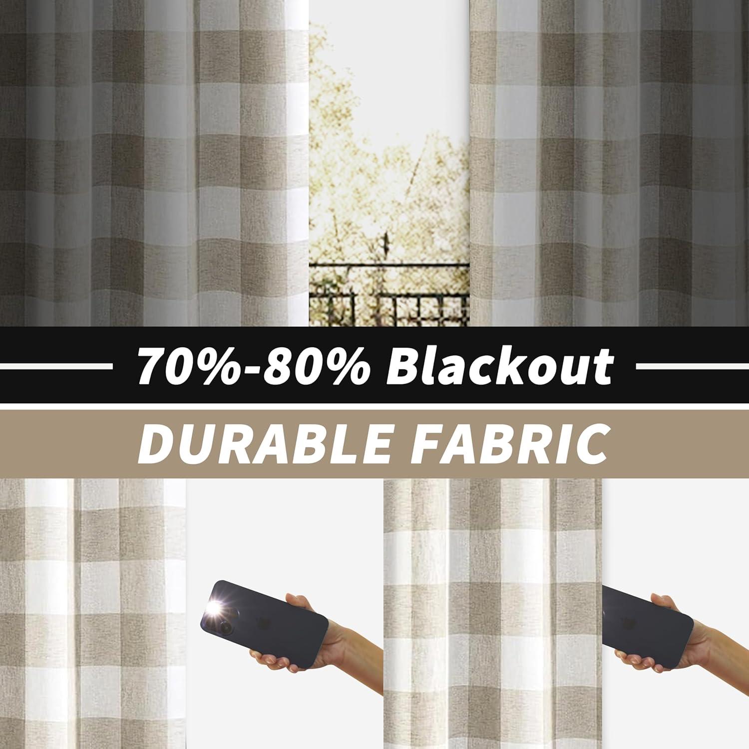 DriftAway Buffalo Check Woven Plaid Pattern Lined Blackout Thermal Insulated Window Curtain Grommet, 2 Panels, 52" x 84", Taupe