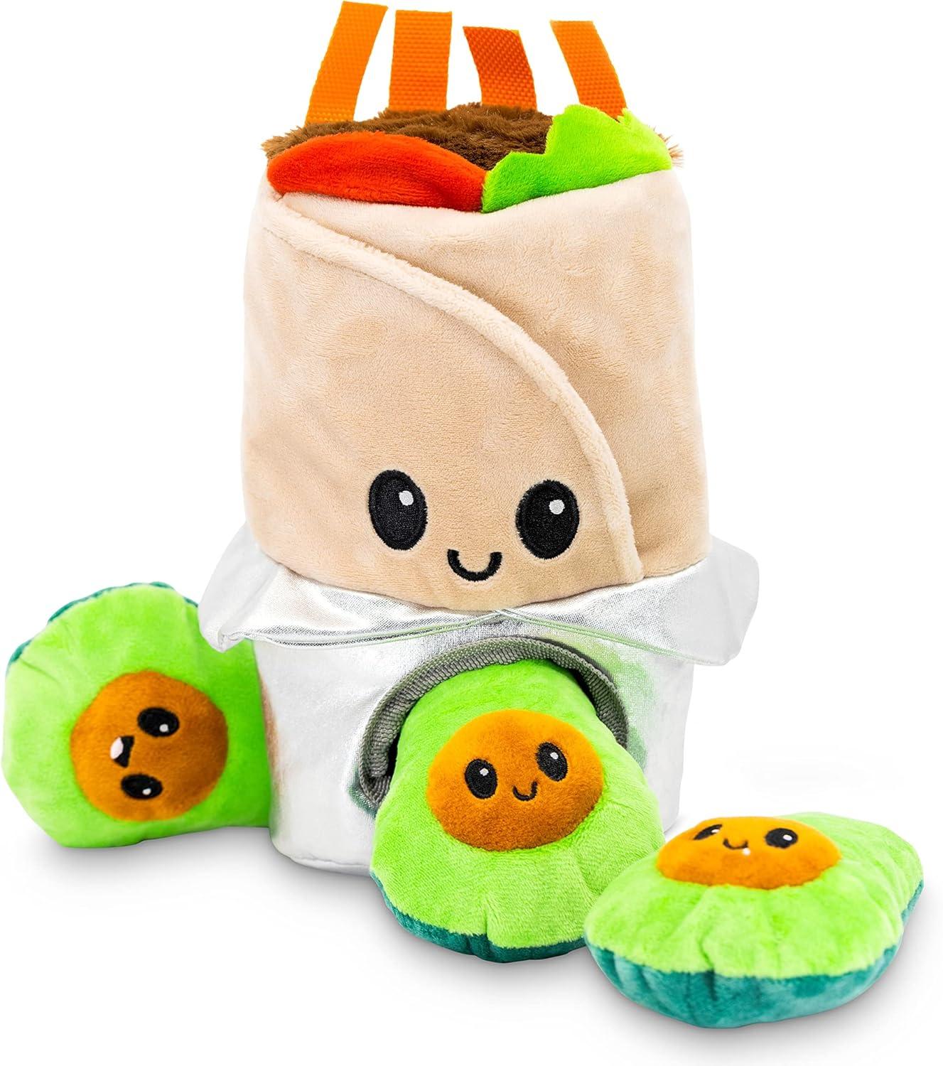 Pet Craft Hide 'n Seek Plush Dog Toy Crinkle Squeaky Interactive Toy for Small Medium Dogs, Burrito
