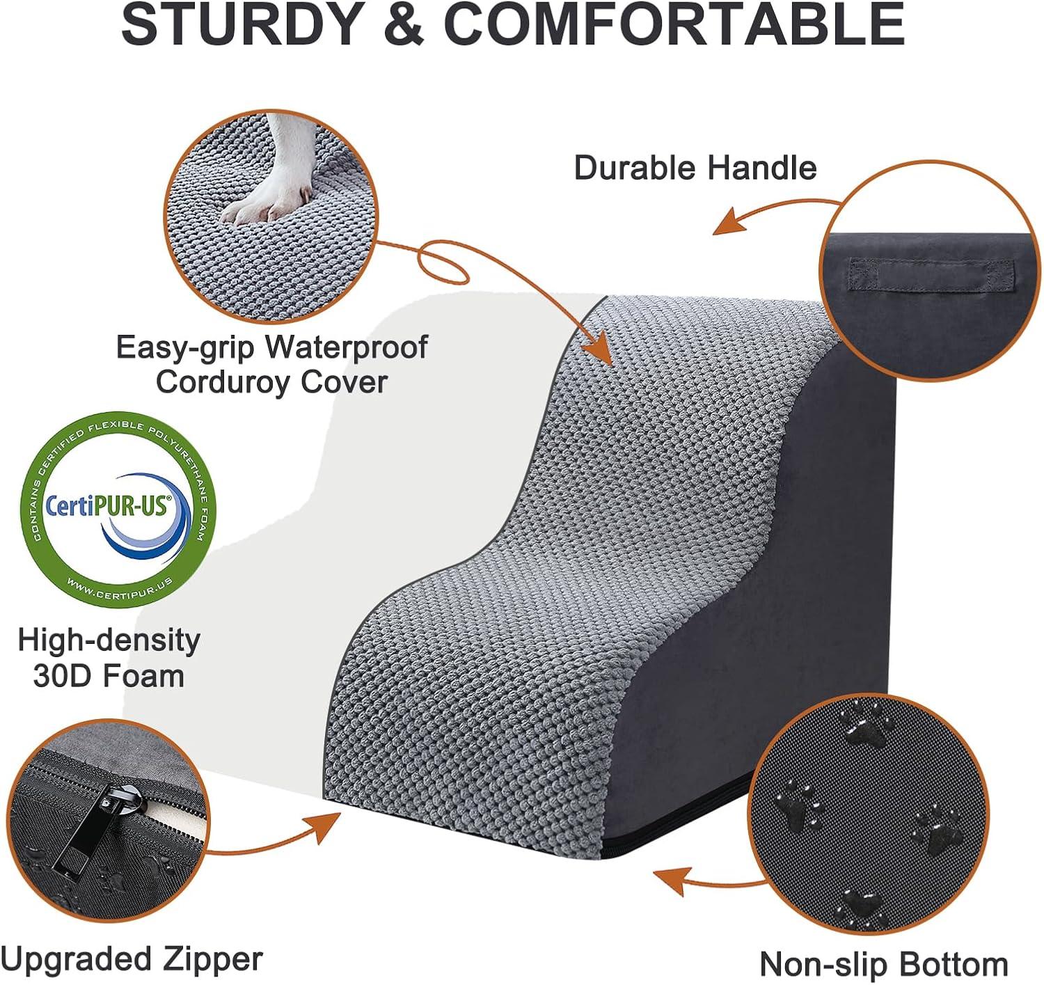 Tucker Murphy Pet™ Dog Stairs Ramps To High Beds And Couch Up To 24'', Dog Step For Small Large Dog With High-Density Foam, 4-Step Pet Stairs With Non-Slip Bottom For Puppy And Cat, Gifts Lint Roller For Dogs