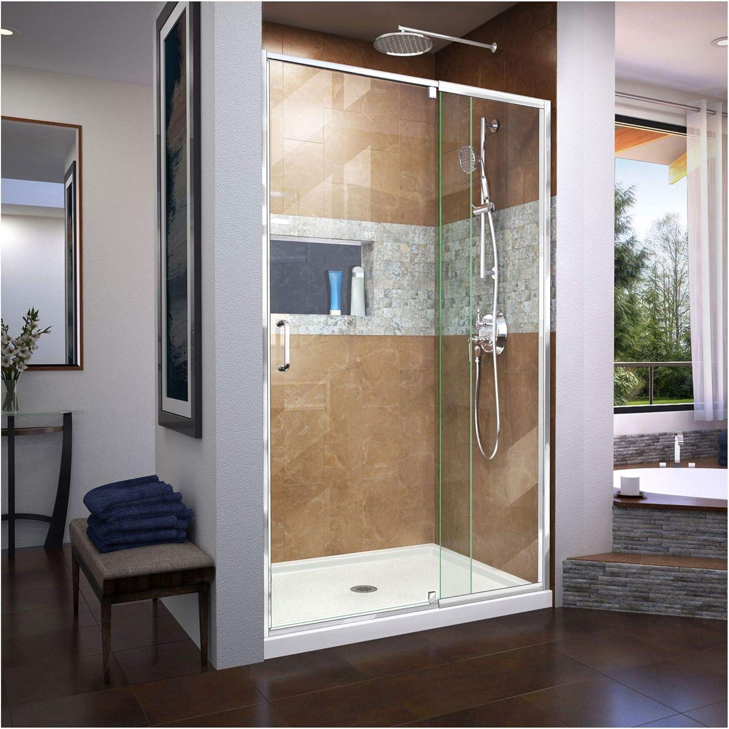 Flex 60" Brushed Nickel Frameless Pivot Shower Door with Clear Glass