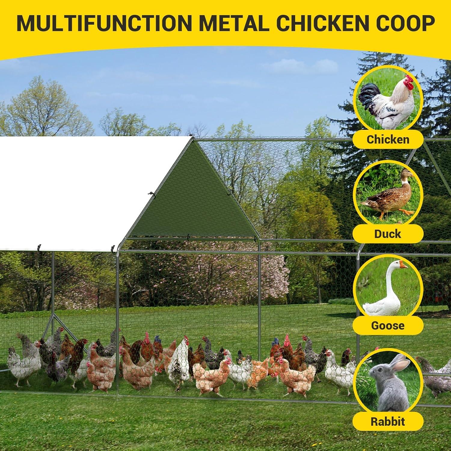 TROPOW Large Metal Chicken Coop, Walk in Chicken Runs with Cover for Yard, Large Chicken Coop with Double Door, Metal Chicken Pens for Outdoor Farm Yard (19.7'L x 9.8'W x 6.6'H)