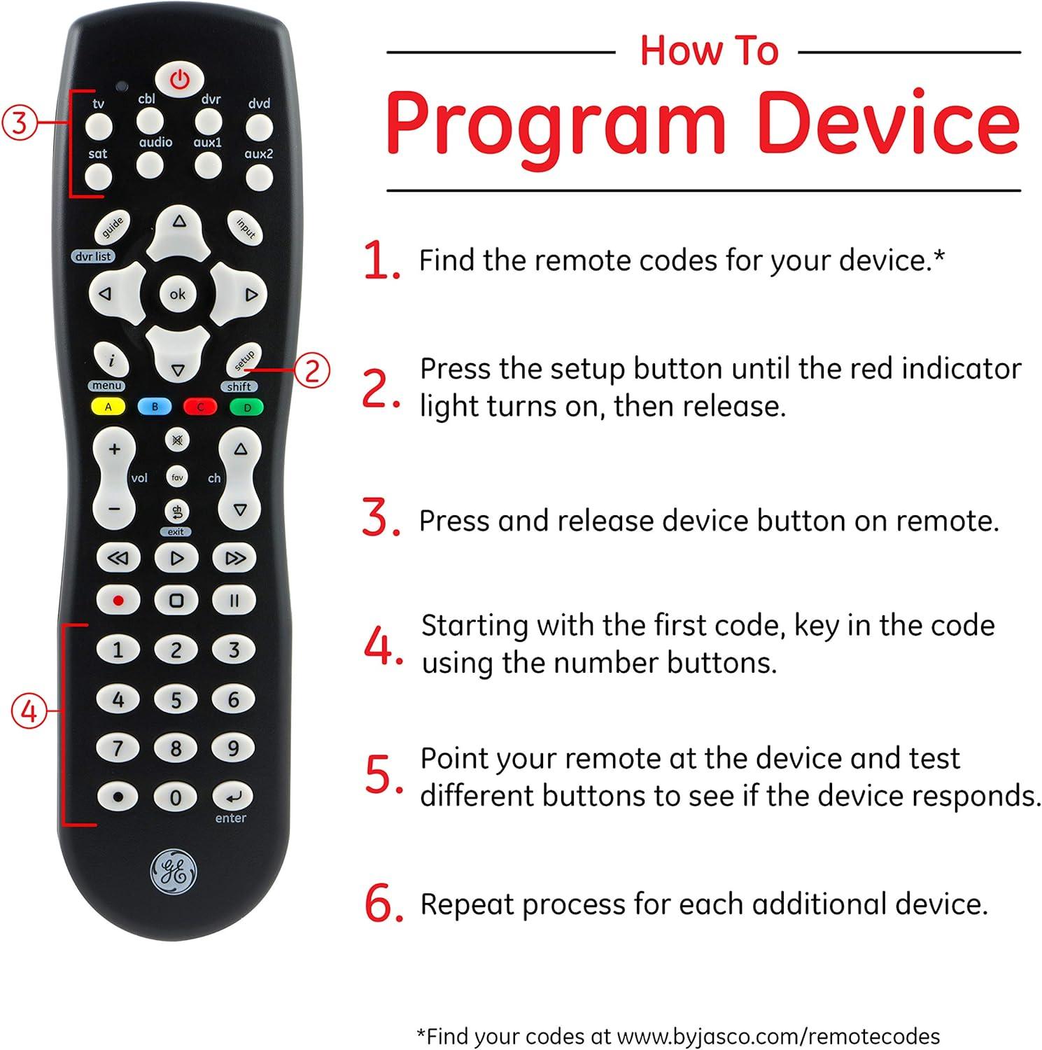 GE 8-Device Universal TV Remote Control in Black, 33715