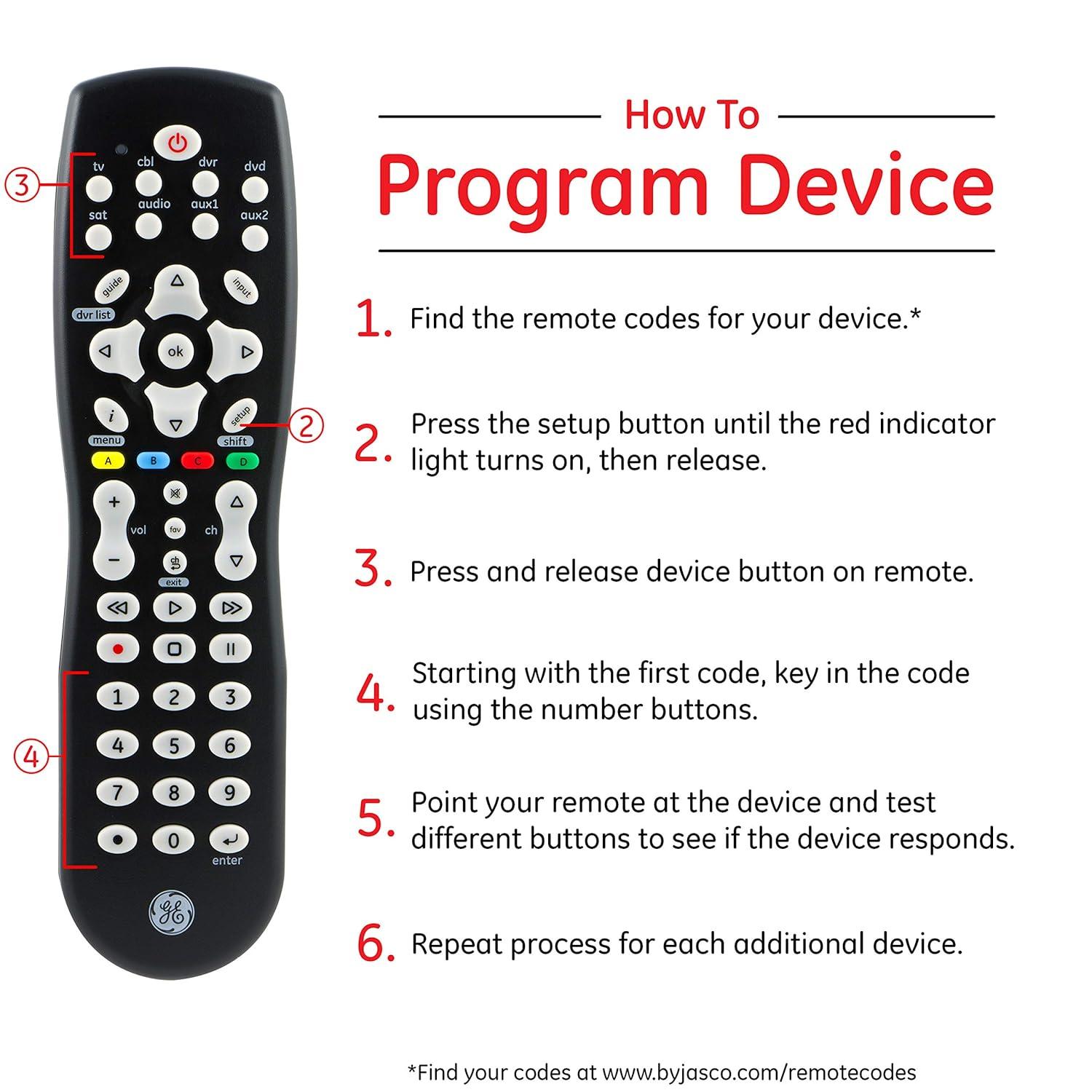 GE 8-Device Universal TV Remote Control in Black, 33715