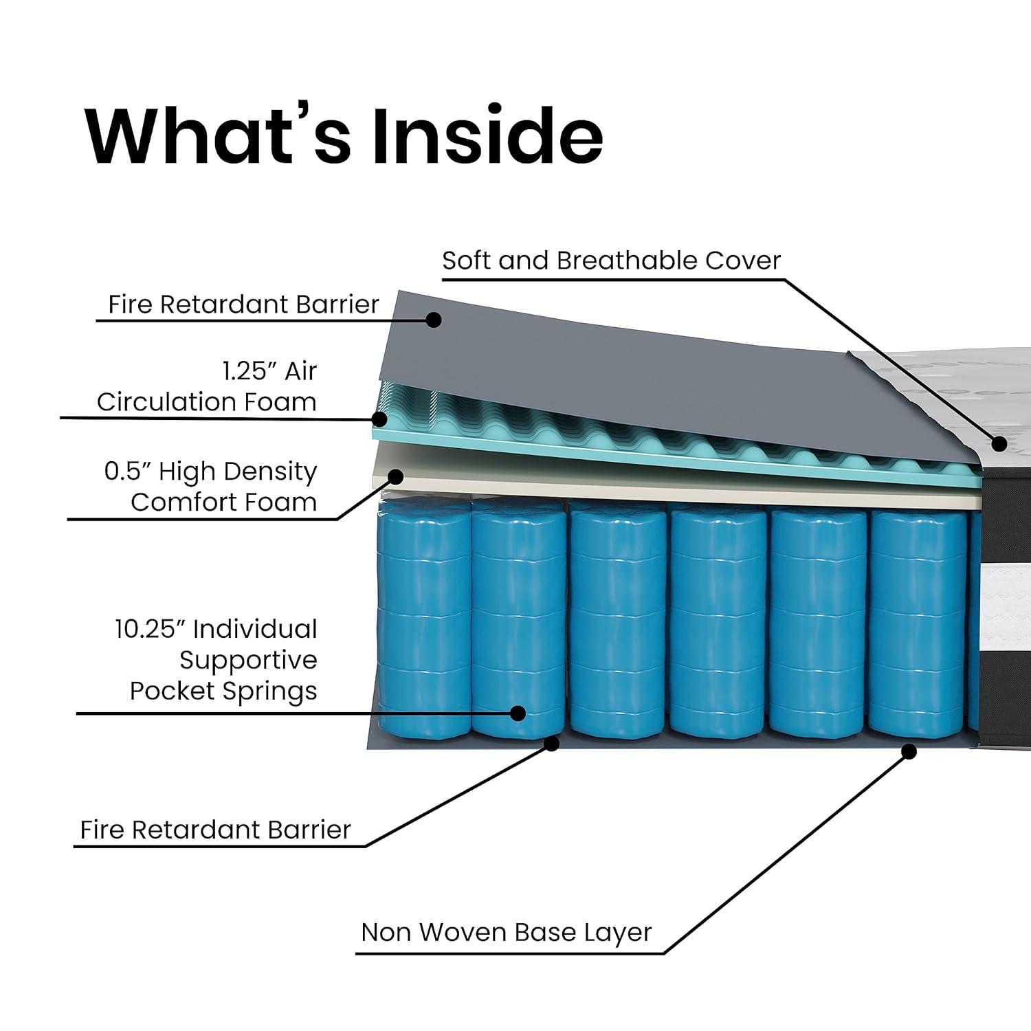 Emma and Oliver 12 Inch CertiPUR-US Certified Hybrid Pocket Spring Mattress, Twin Mattress in a Box - Premium Mattress