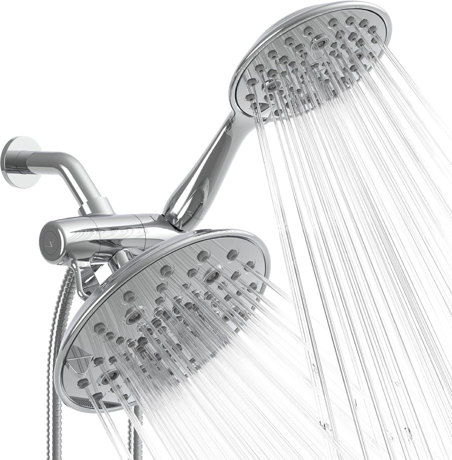 SparkPod Dual Shower Head - 8'' High Pressure Rain Shower Heads with Handheld Spray Combo - Rainfall, Handheld & Dual Mode - Easy Install 3-Way Showerhead with Hose & Holder (Midnight Black Matte)